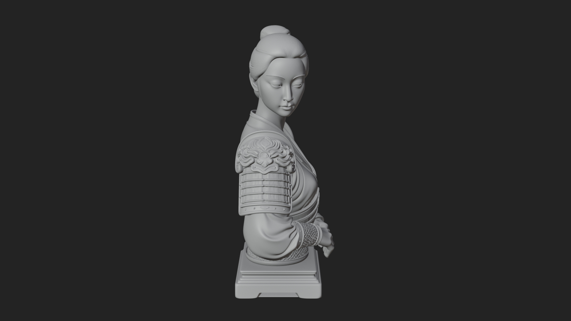 Armored Hanfu Lady Bust Design 2 3D Print Model 3D Model