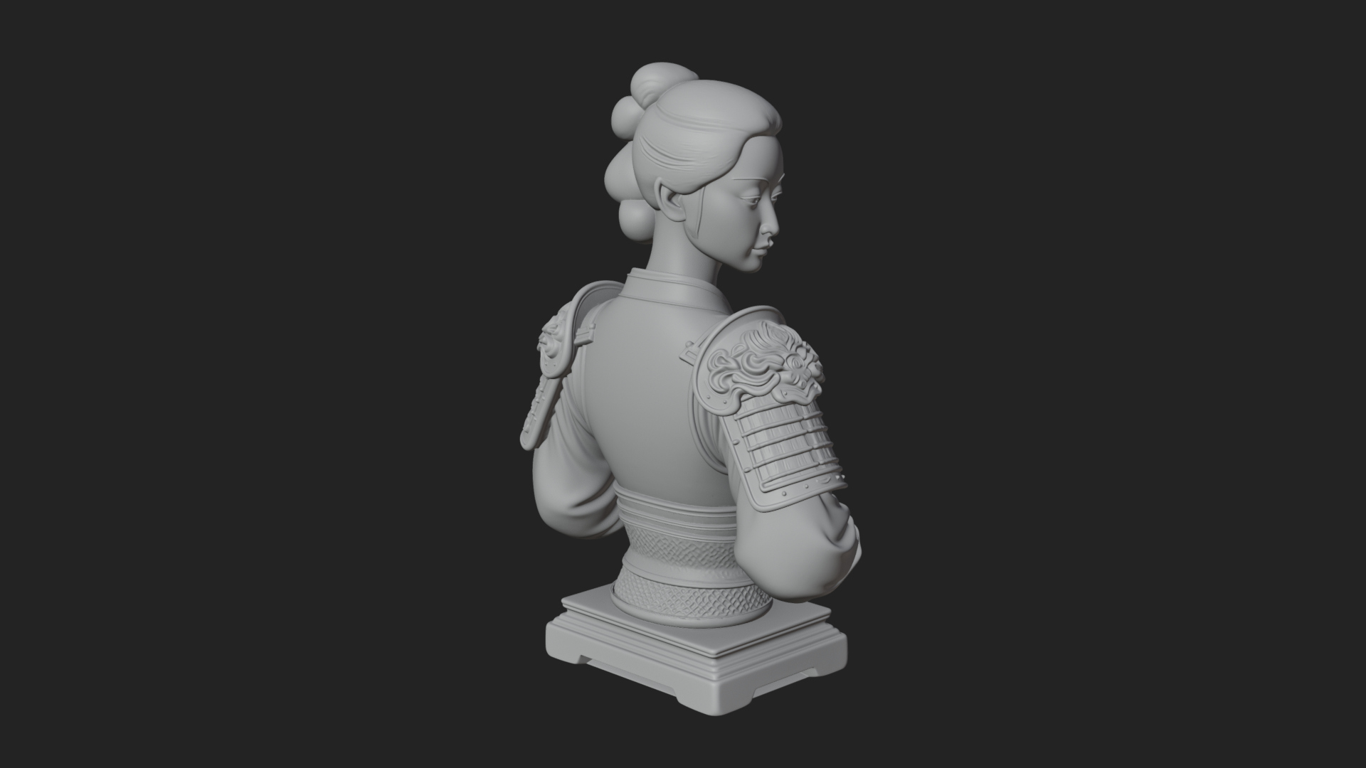 Armored Hanfu Lady Bust Design 2 3D Print Model 3D Model