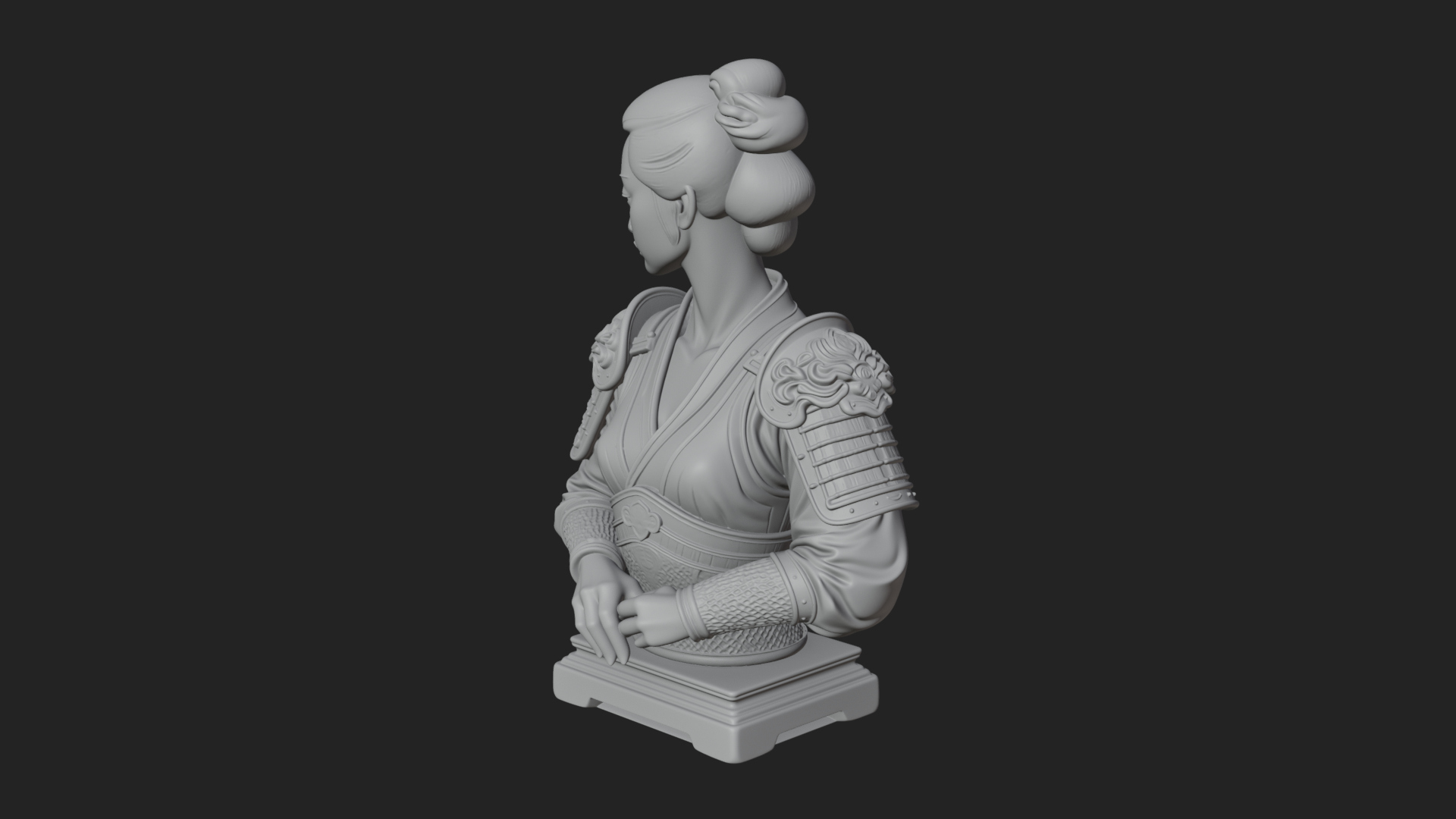Armored Hanfu Lady Bust Design 2 3D Print Model 3D Model