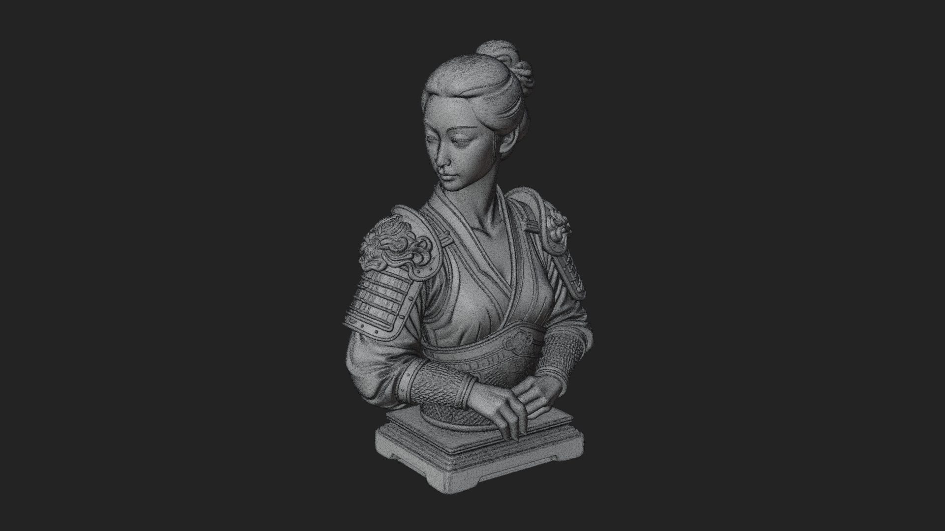 Armored Hanfu Lady Bust Design 2 3D Print Model 3D Model