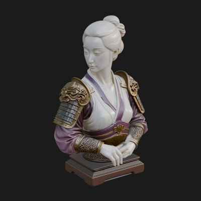 Armored Hanfu Lady Bust Design 2 3D Print Model
