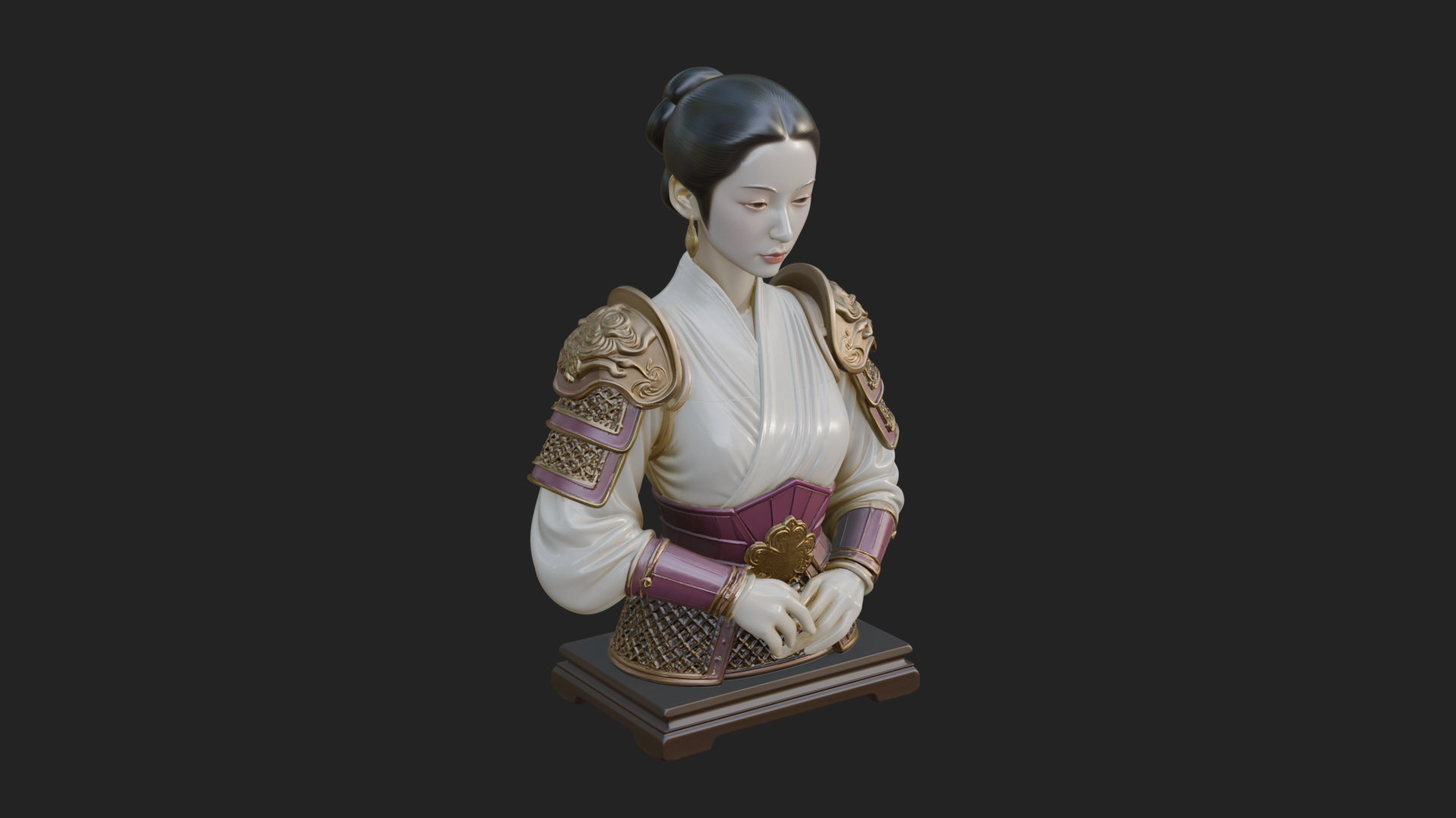 Armored Hanfu Lady Bust Design 3 3D Print Model 3D Model