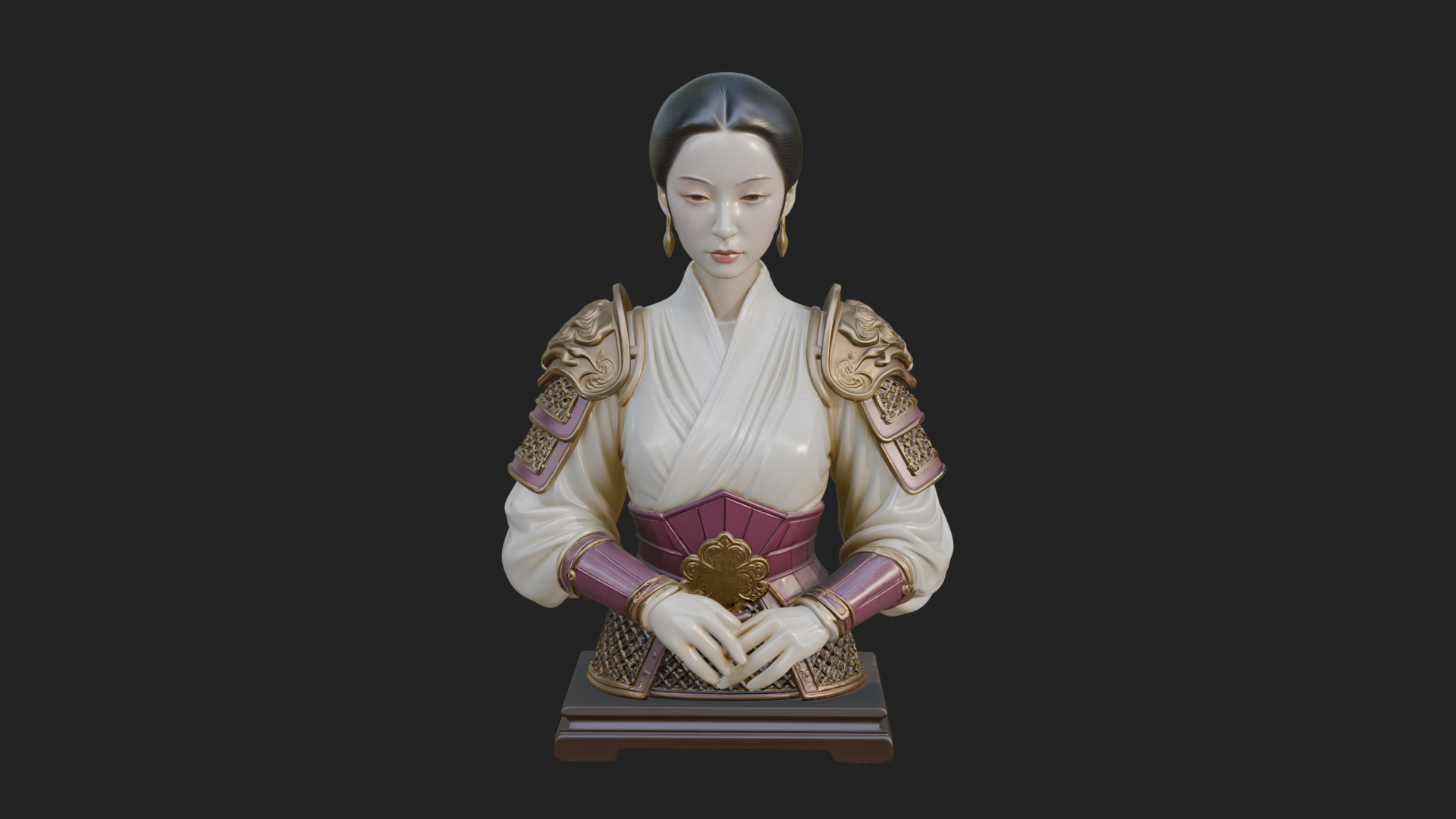 Armored Hanfu Lady Bust Design 3 3D Print Model 3D Model