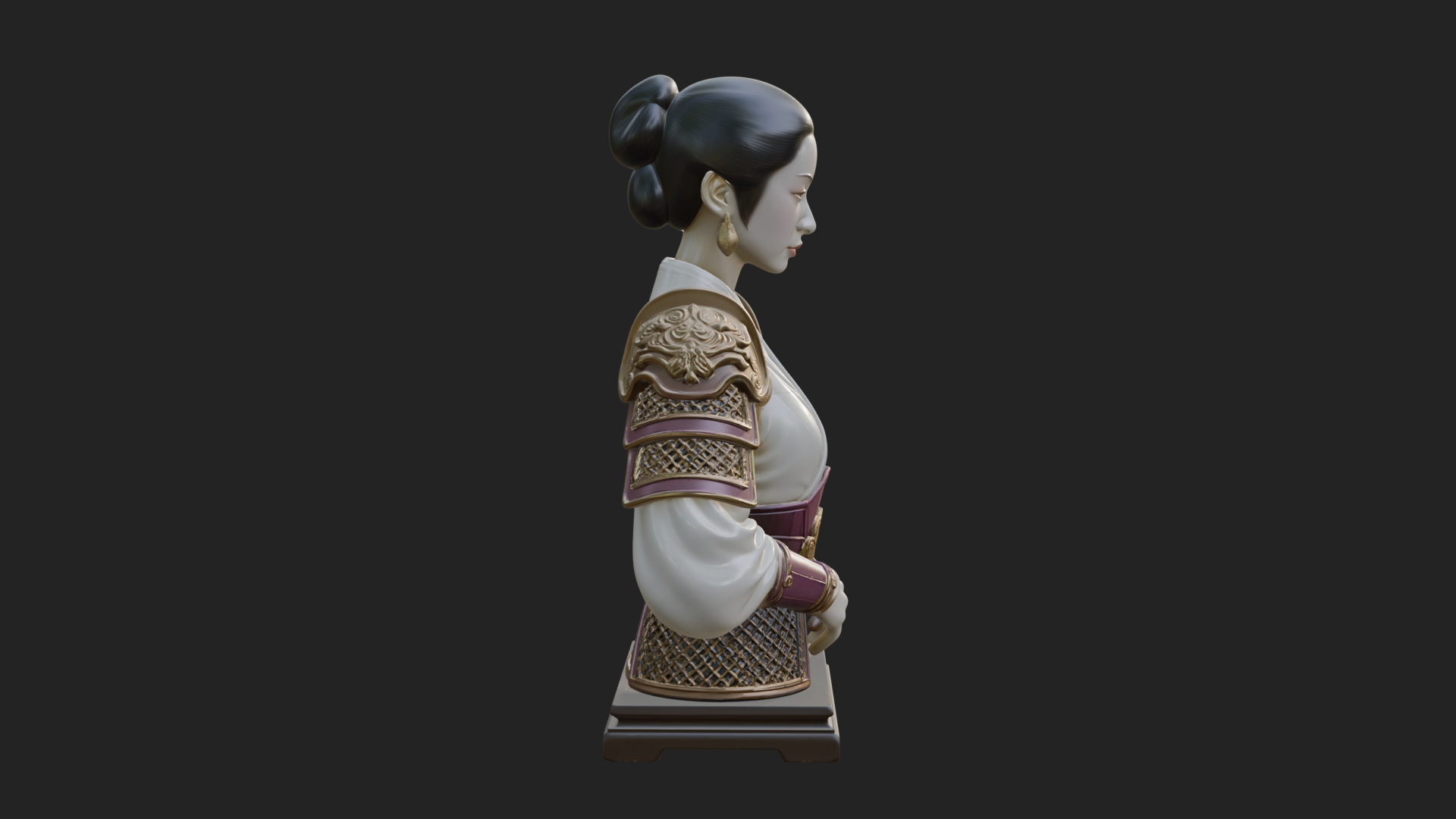 Armored Hanfu Lady Bust Design 3 3D Print Model 3D Model