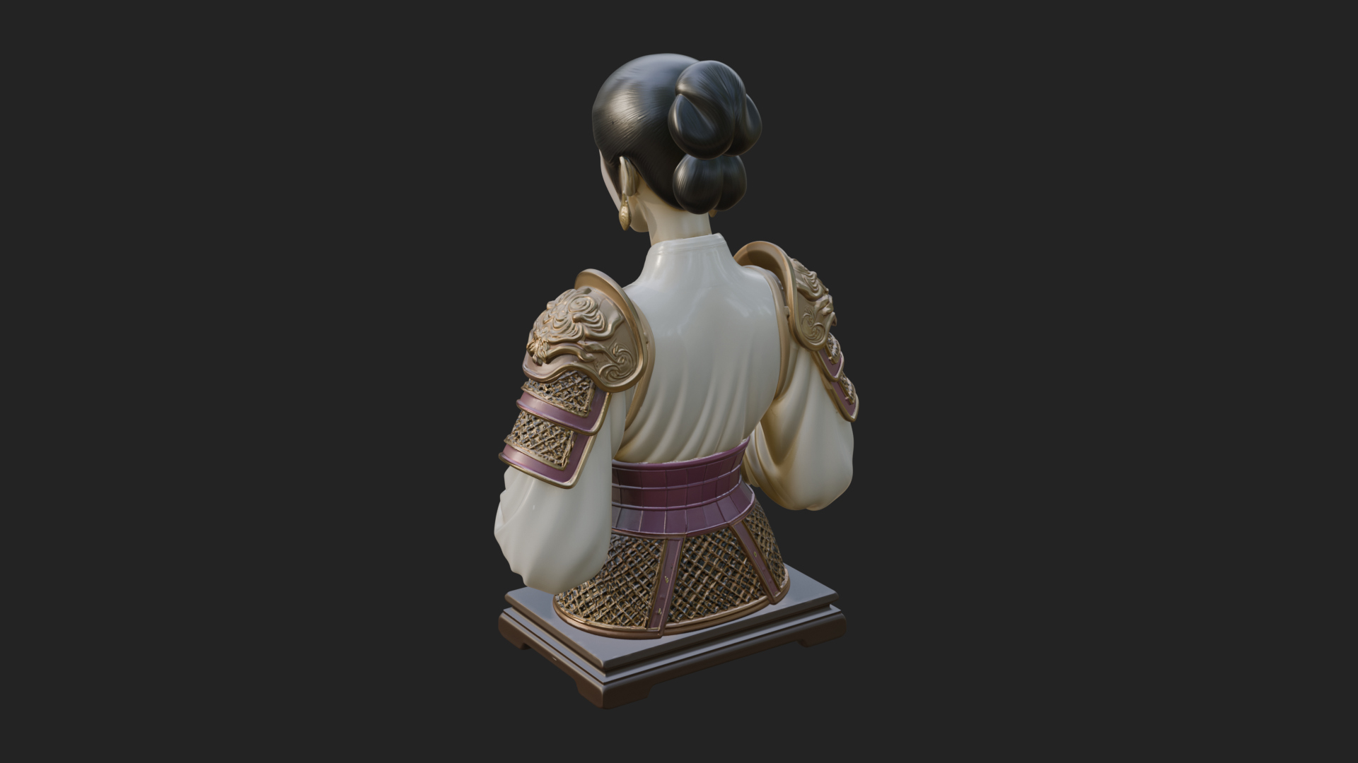 Armored Hanfu Lady Bust Design 3 3D Print Model 3D Model