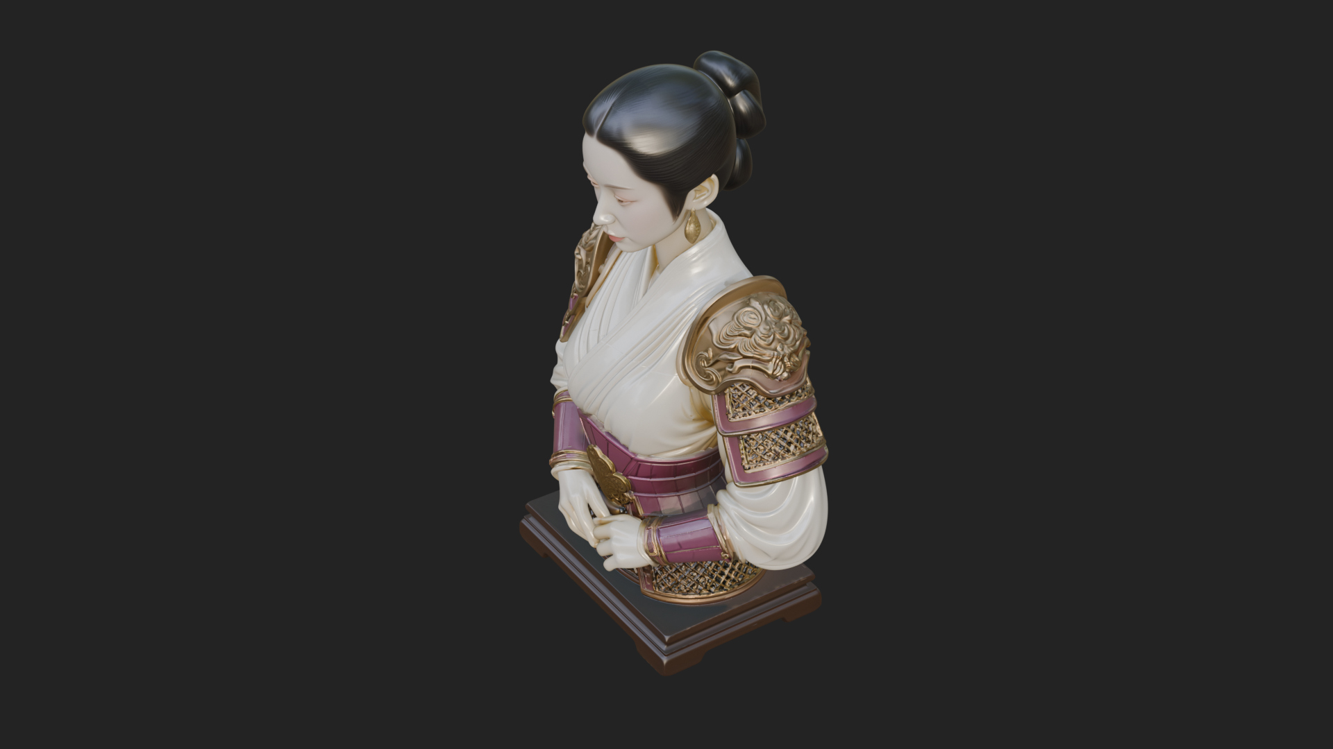 Armored Hanfu Lady Bust Design 3 3D Print Model 3D Model