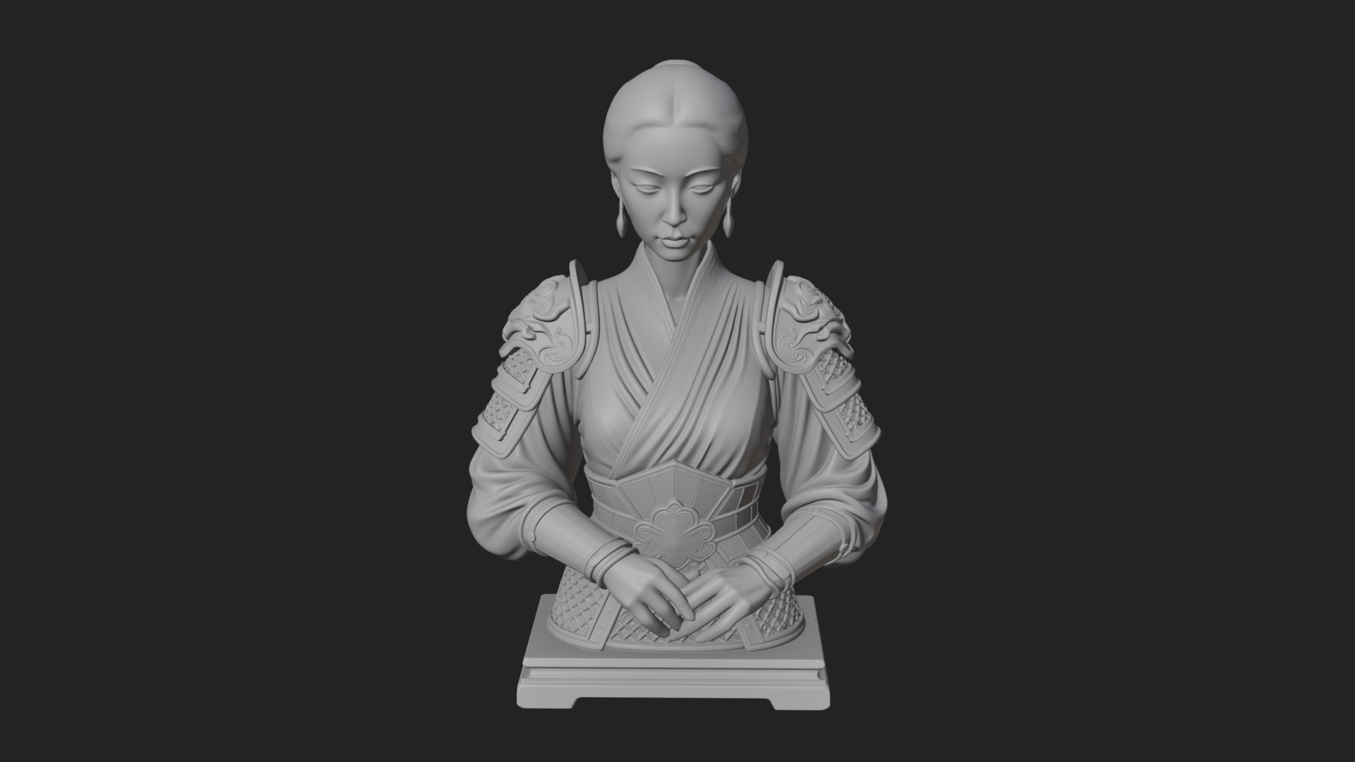 Armored Hanfu Lady Bust Design 3 3D Print Model 3D Model