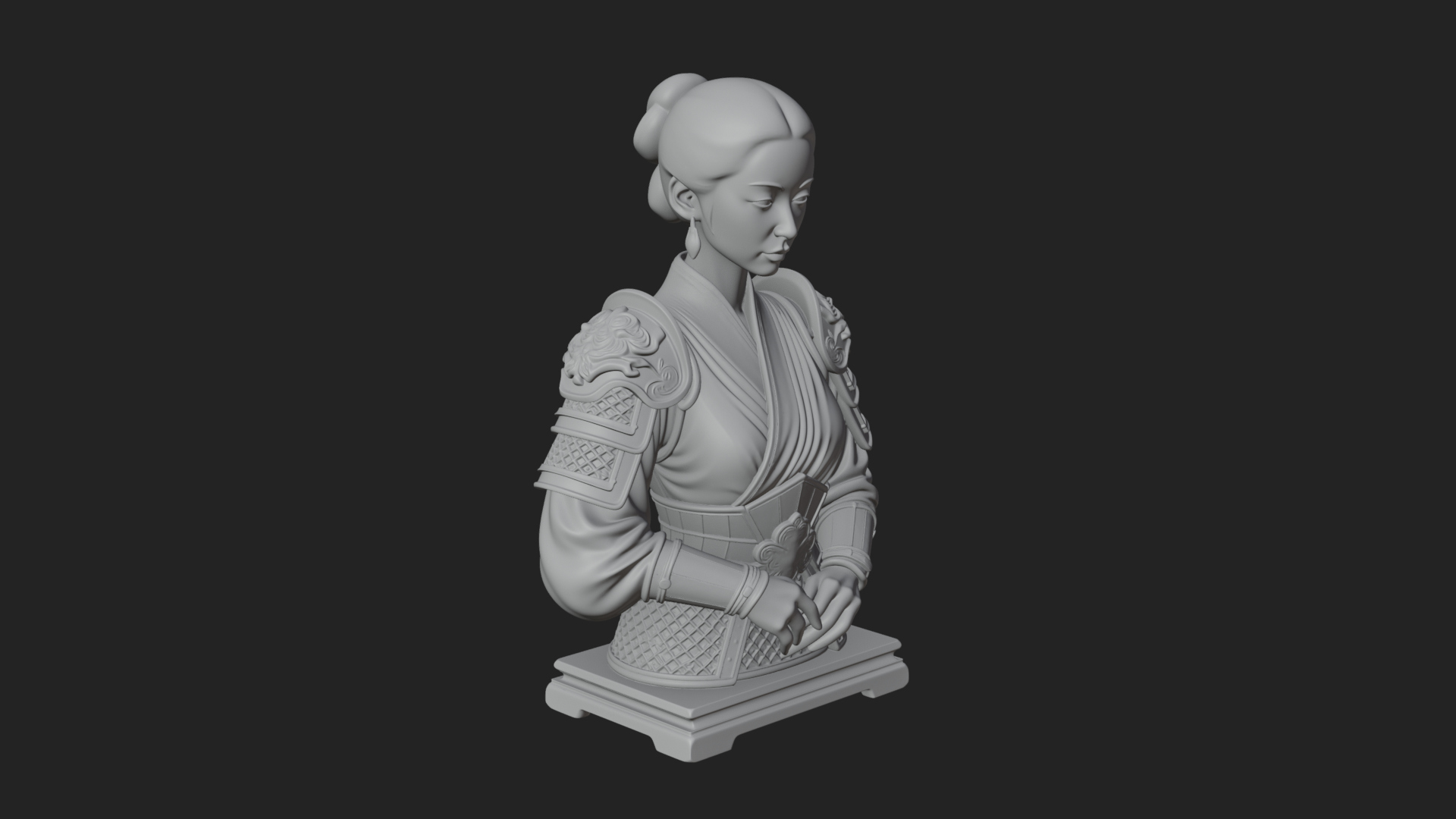 Armored Hanfu Lady Bust Design 3 3D Print Model 3D Model