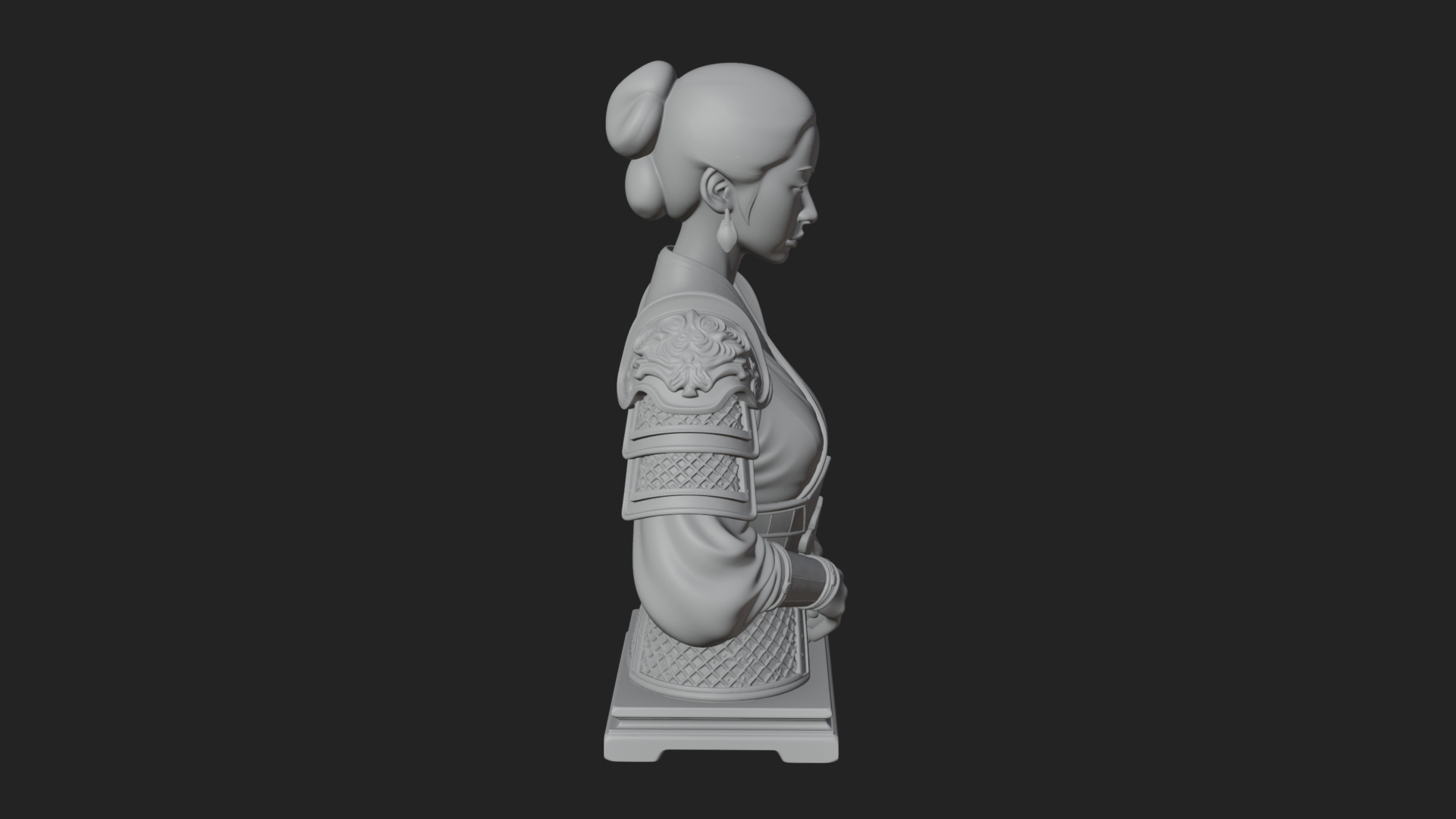 Armored Hanfu Lady Bust Design 3 3D Print Model 3D Model