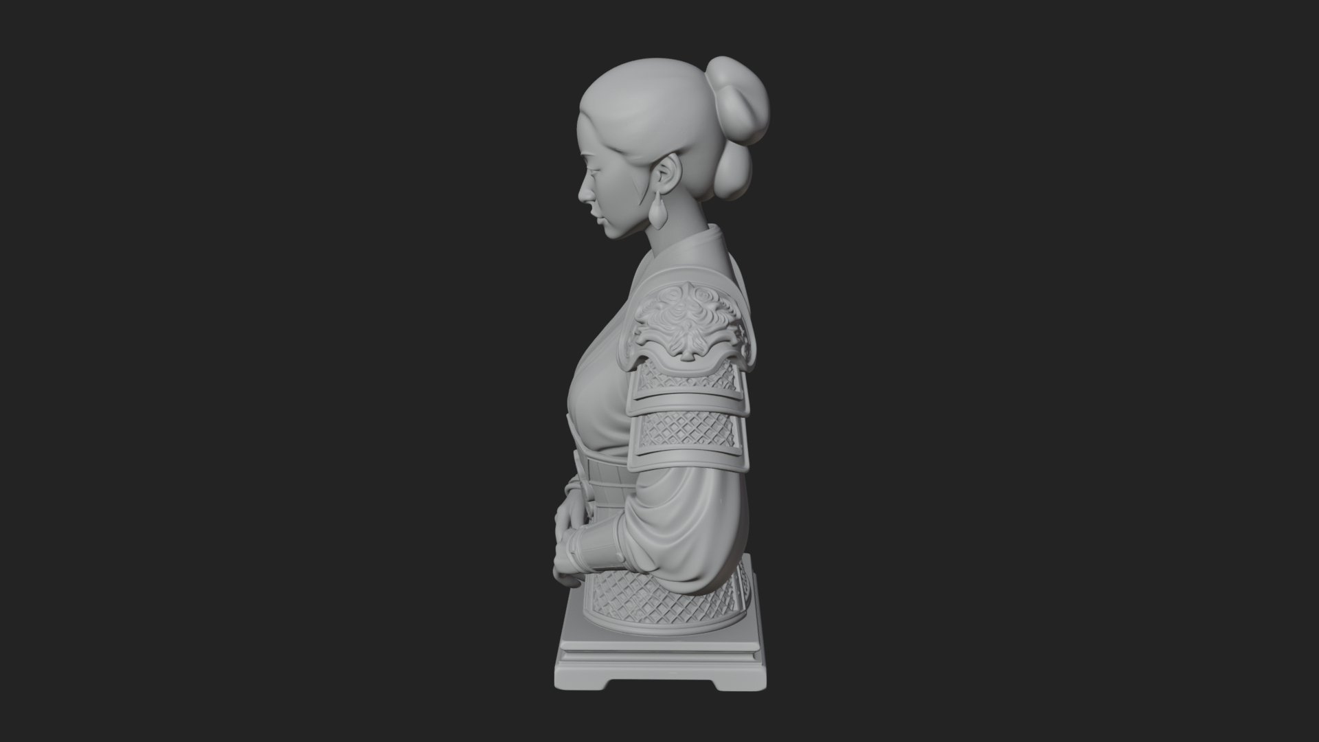 Armored Hanfu Lady Bust Design 3 3D Print Model 3D Model