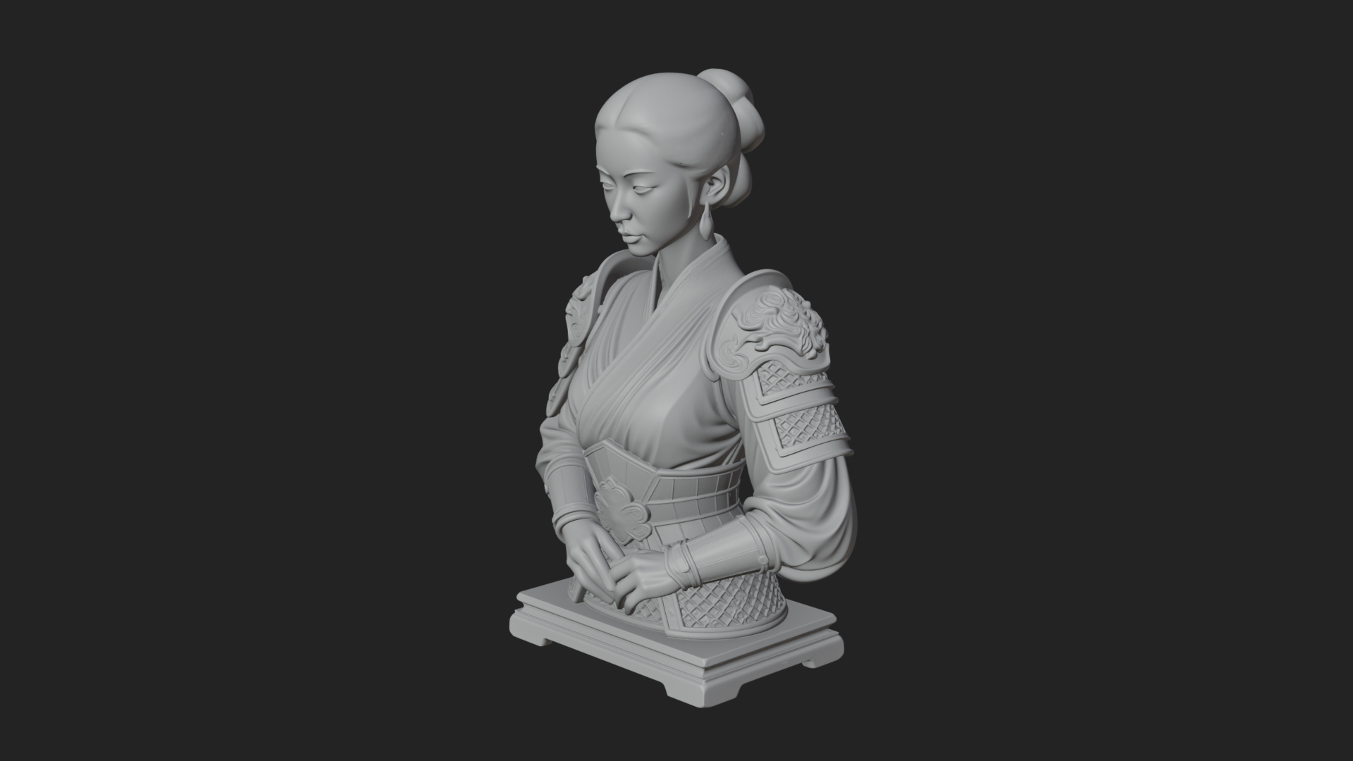 Armored Hanfu Lady Bust Design 3 3D Print Model 3D Model