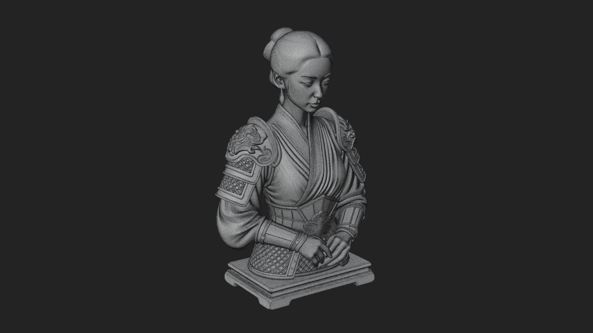 Armored Hanfu Lady Bust Design 3 3D Print Model 3D Model