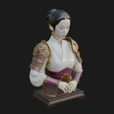 Armored Hanfu Lady Bust Design 3 3D Print Model