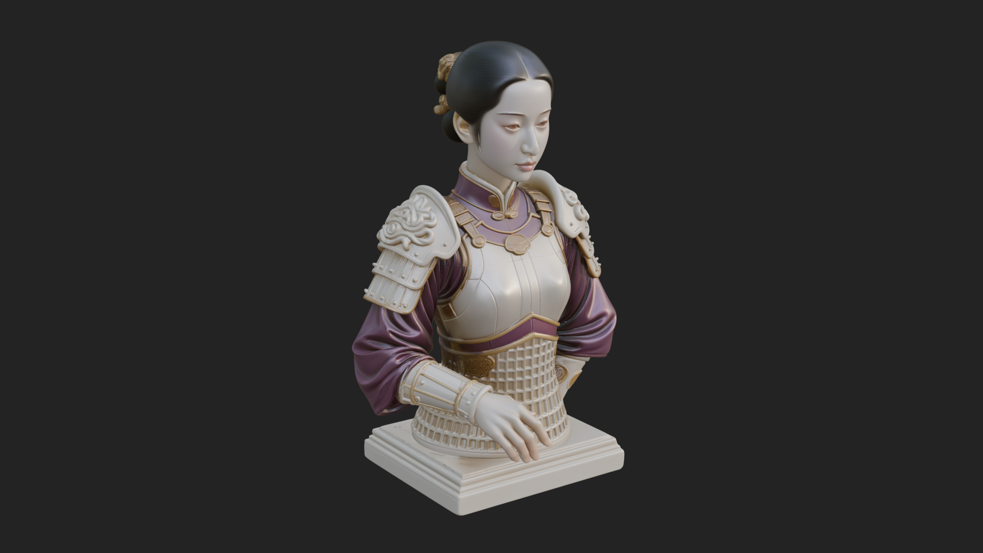 Armored Hanfu Lady Bust Design 4 3D Print Model 3D Model