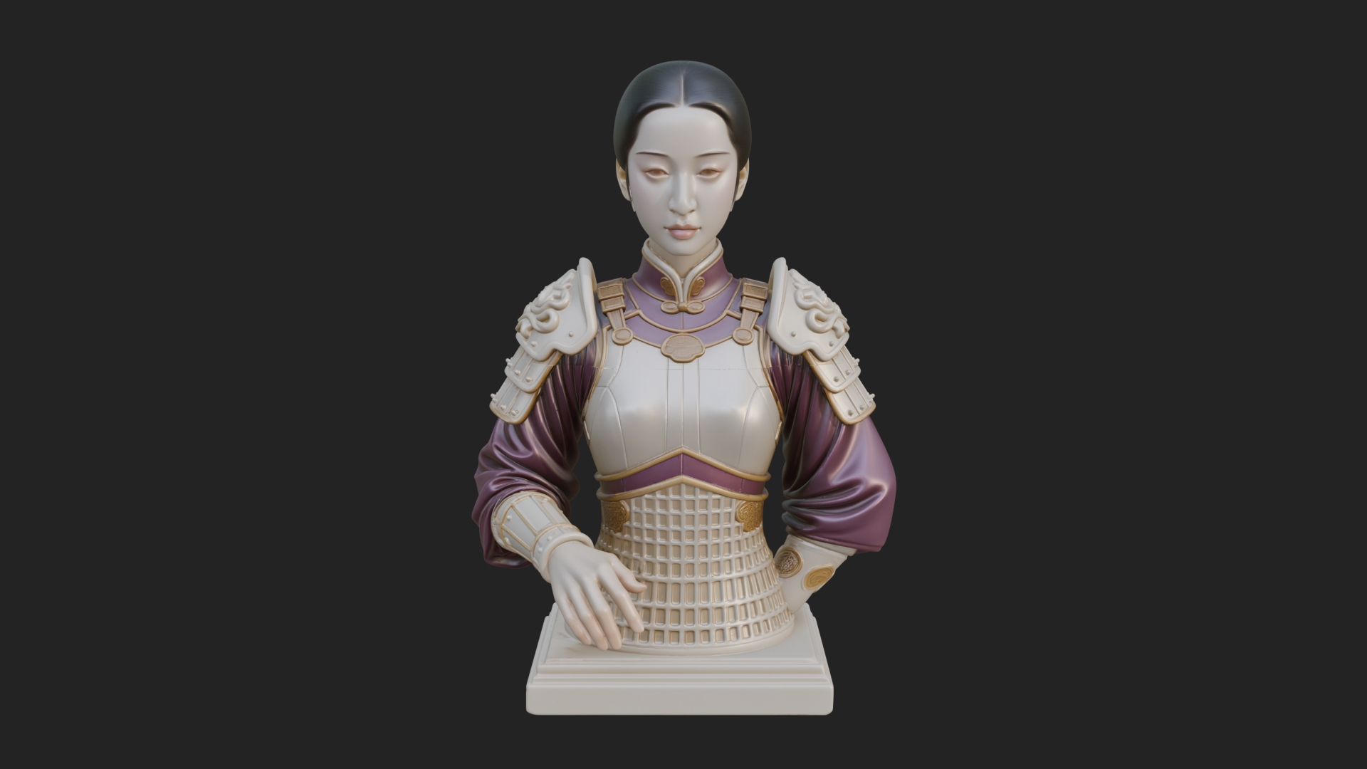 Armored Hanfu Lady Bust Design 4 3D Print Model 3D Model