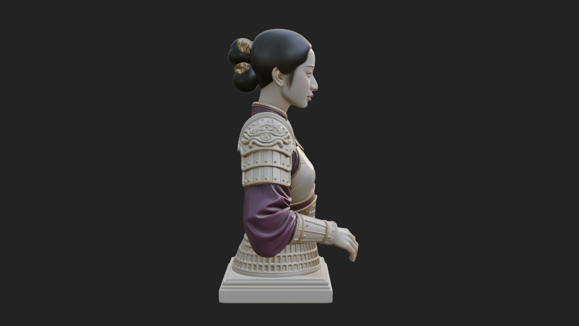Armored Hanfu Lady Bust Design 4 3D Print Model 3D Model