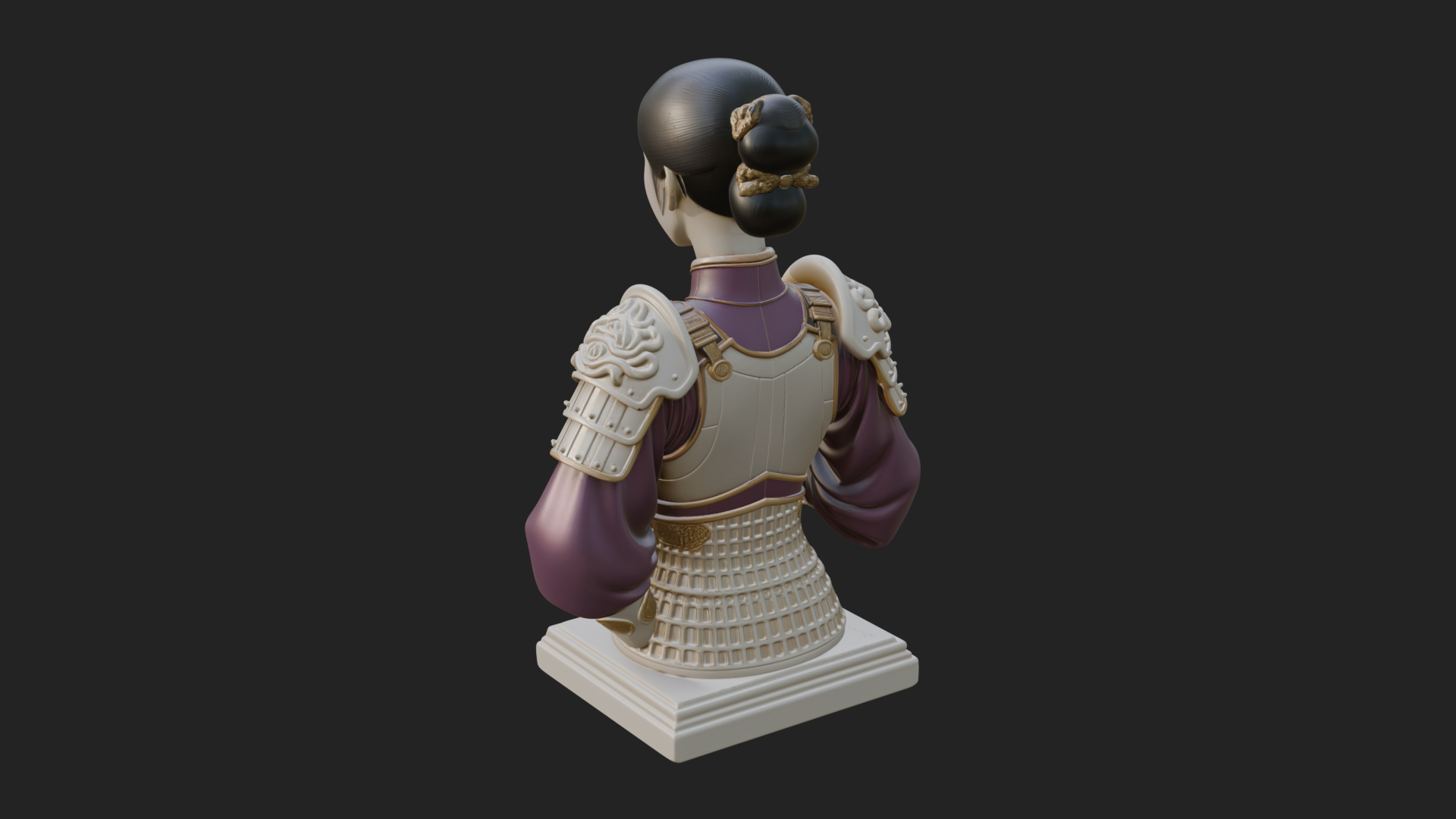 Armored Hanfu Lady Bust Design 4 3D Print Model 3D Model