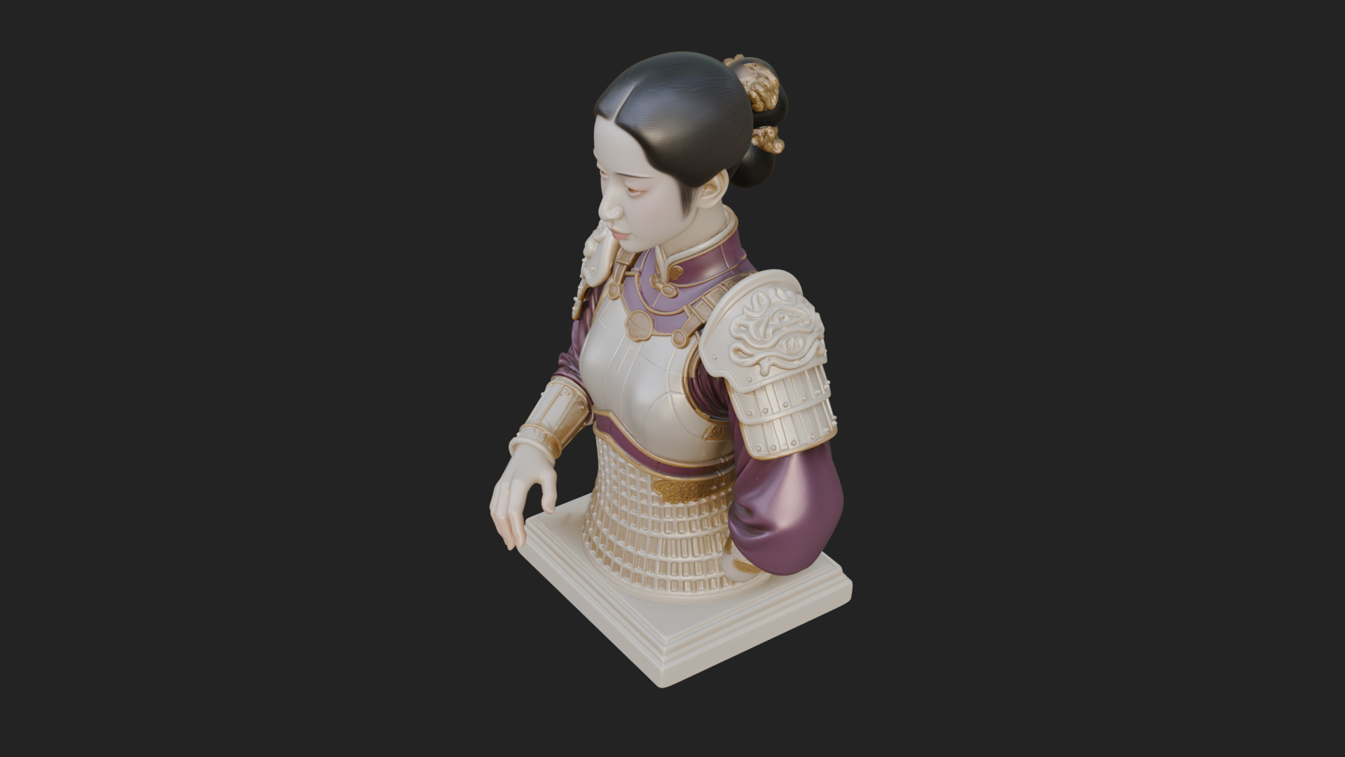 Armored Hanfu Lady Bust Design 4 3D Print Model 3D Model