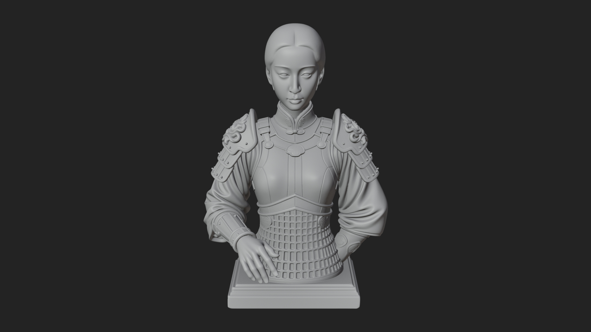 Armored Hanfu Lady Bust Design 4 3D Print Model 3D Model