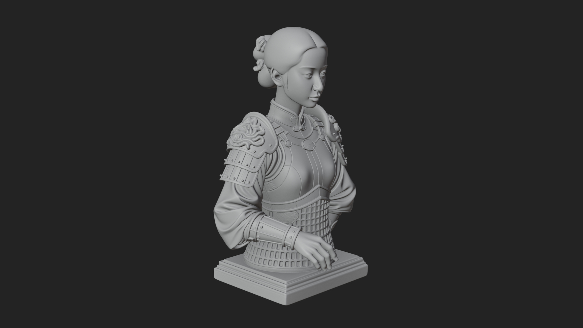 Armored Hanfu Lady Bust Design 4 3D Print Model 3D Model