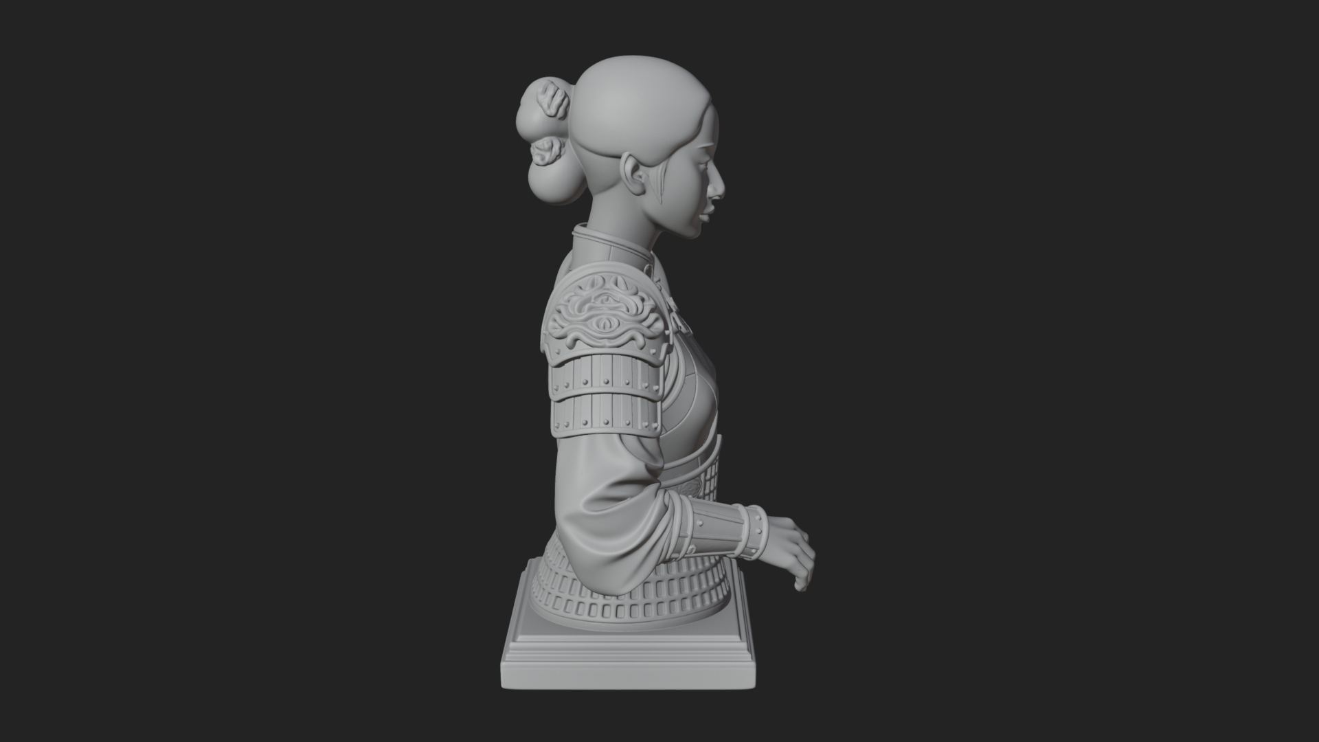 Armored Hanfu Lady Bust Design 4 3D Print Model 3D Model