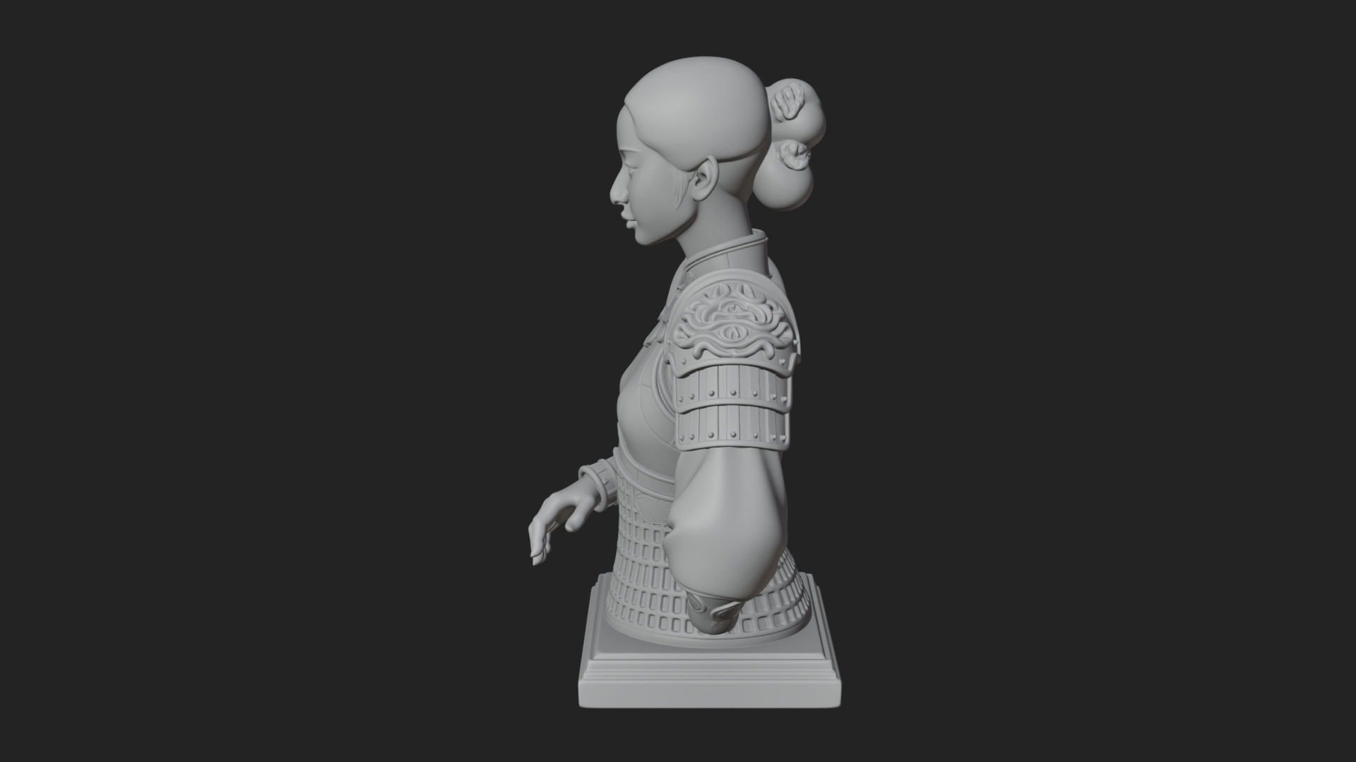Armored Hanfu Lady Bust Design 4 3D Print Model 3D Model