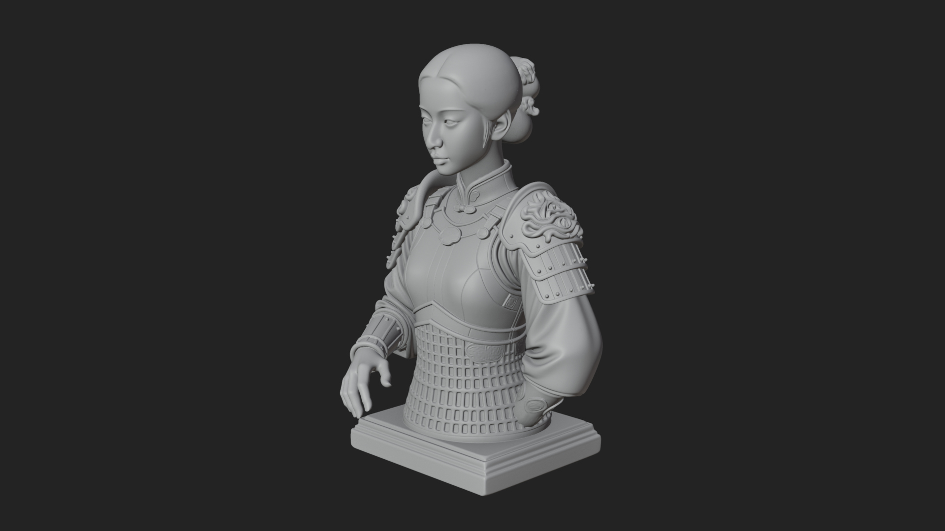 Armored Hanfu Lady Bust Design 4 3D Print Model 3D Model
