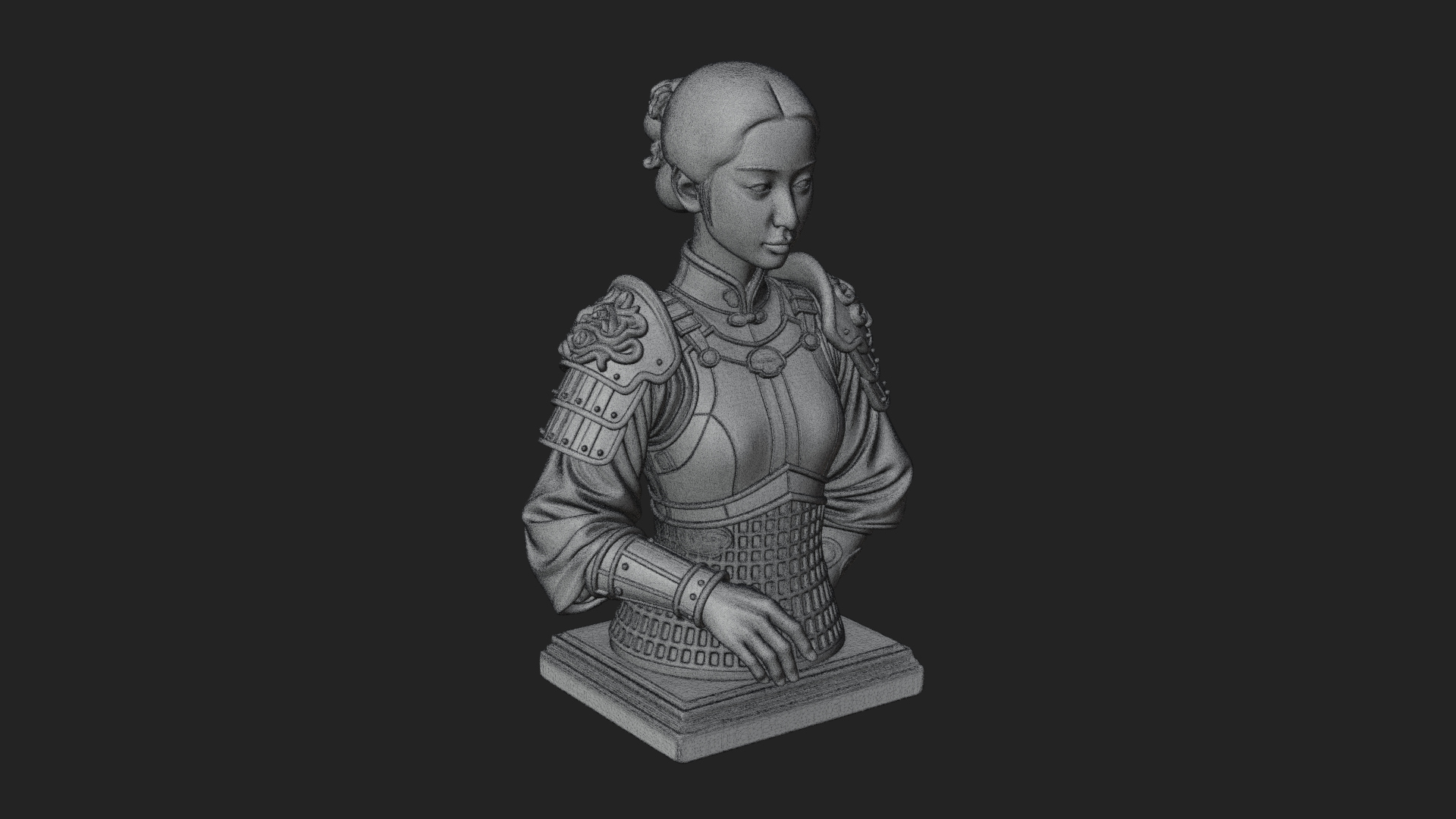 Armored Hanfu Lady Bust Design 4 3D Print Model 3D Model