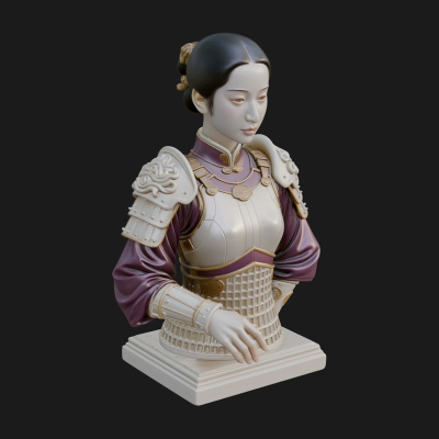 Armored Hanfu Lady Bust Design 4 3D Print Model