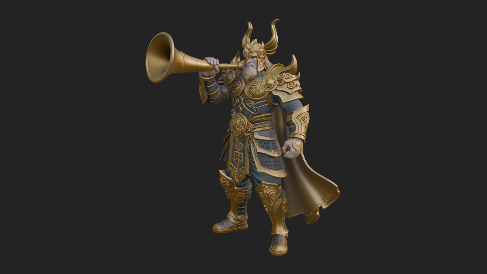 Armored Herald with Horn Statue Design 1 3D Print Model 3D Model