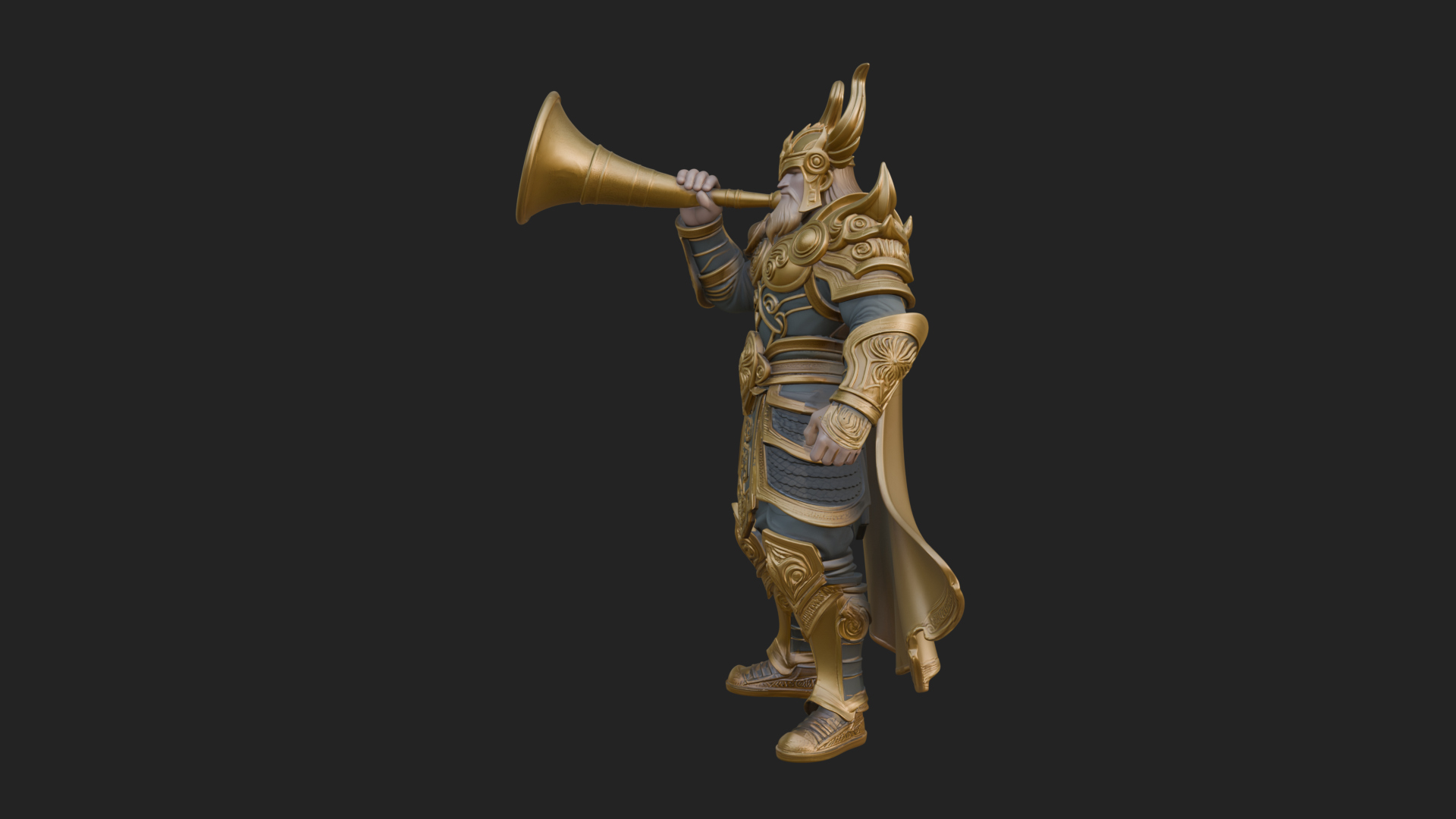 Armored Herald with Horn Statue Design 1 3D Print Model 3D Model
