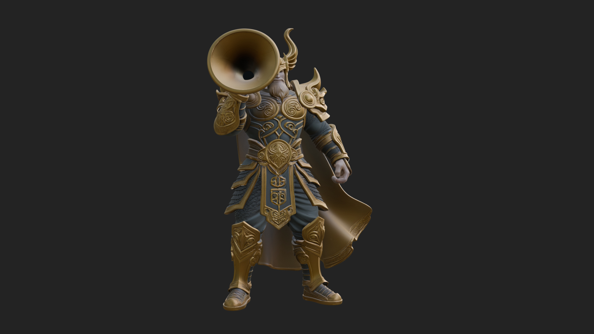 Armored Herald with Horn Statue Design 1 3D Print Model 3D Model
