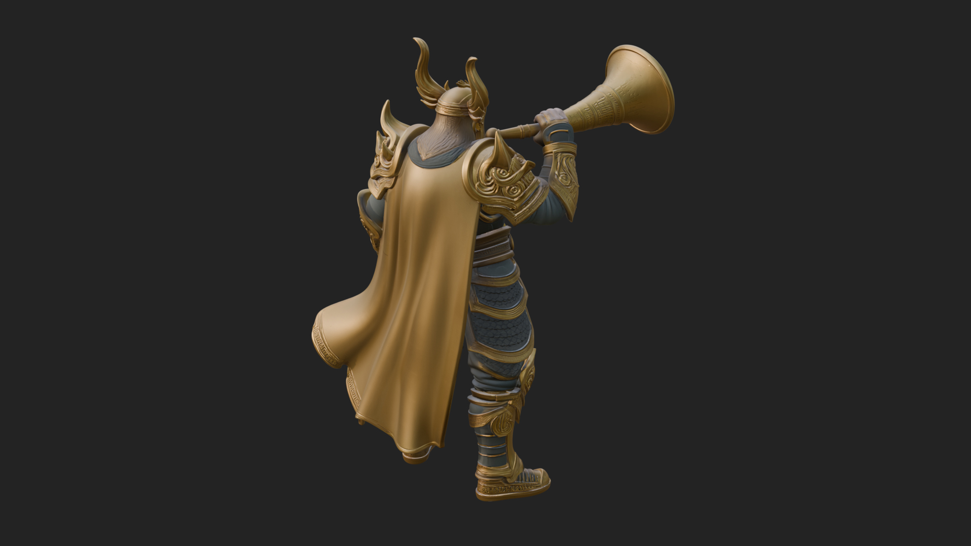 Armored Herald with Horn Statue Design 1 3D Print Model 3D Model
