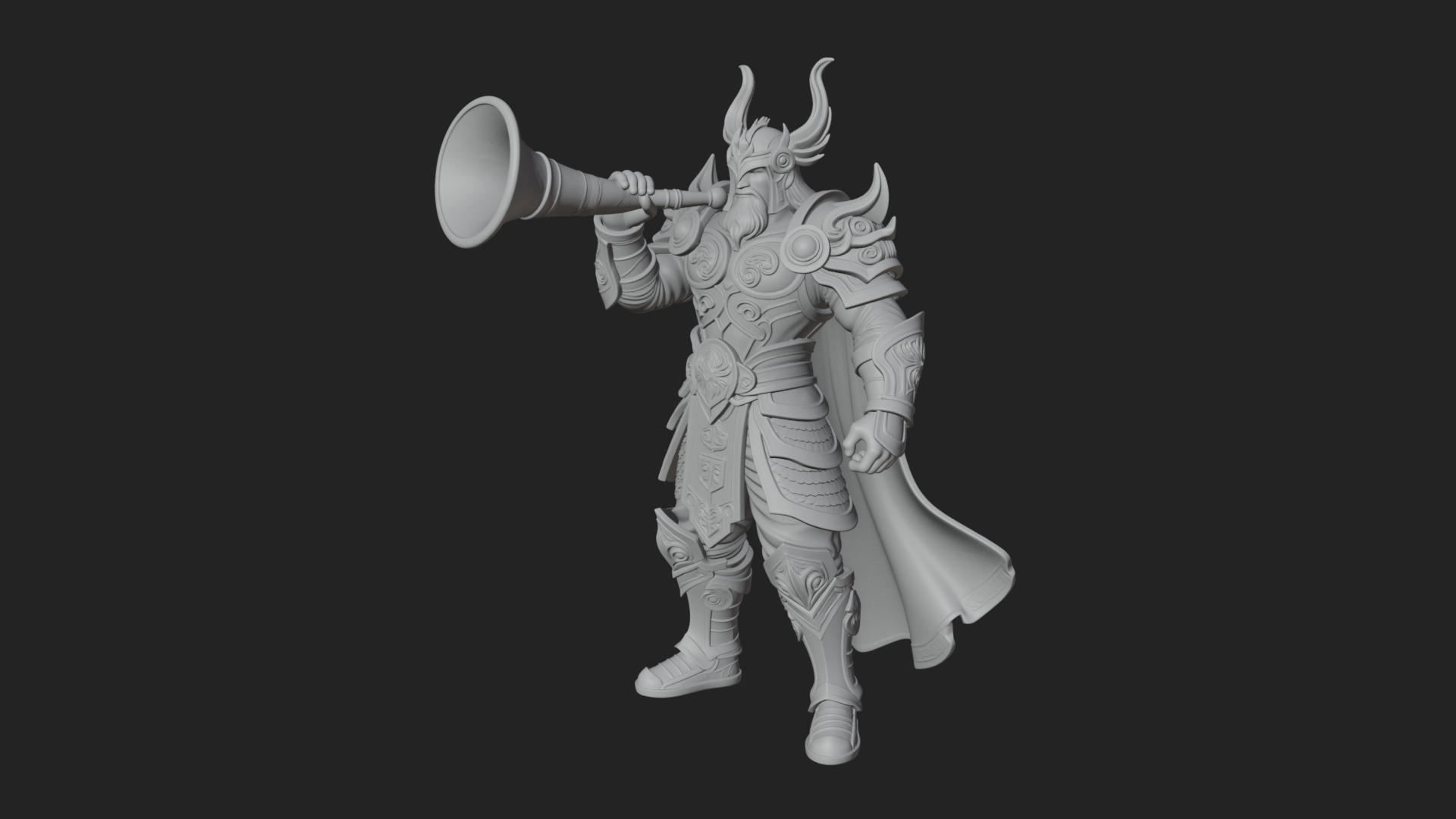 Armored Herald with Horn Statue Design 1 3D Print Model 3D Model