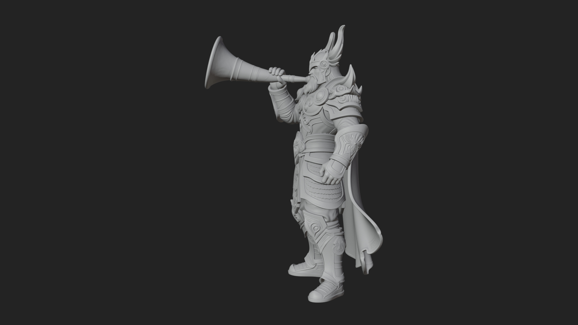 Armored Herald with Horn Statue Design 1 3D Print Model 3D Model
