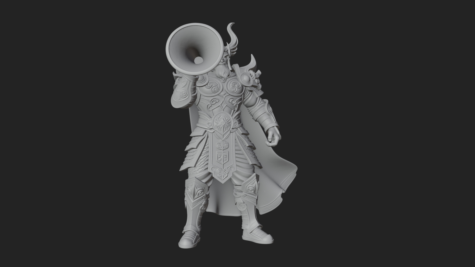 Armored Herald with Horn Statue Design 1 3D Print Model 3D Model