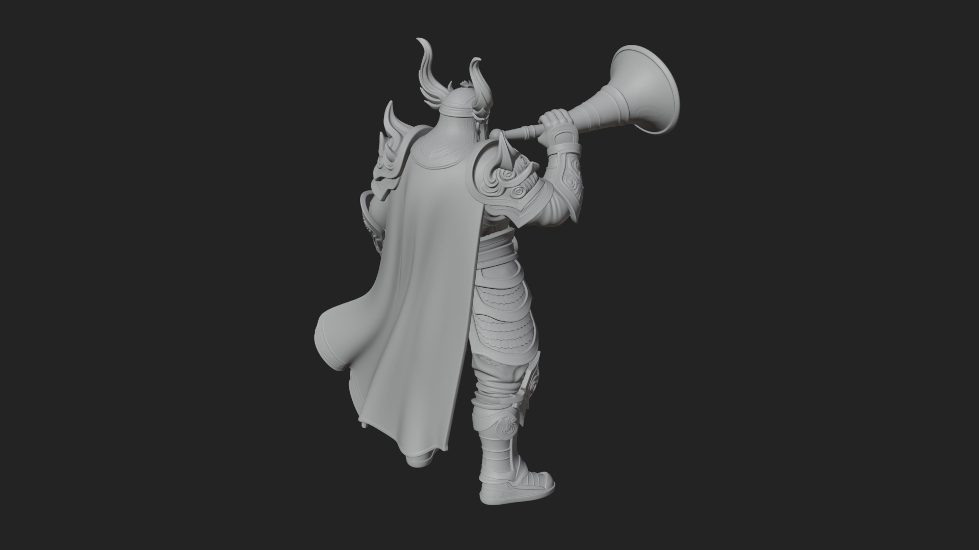 Armored Herald with Horn Statue Design 1 3D Print Model 3D Model