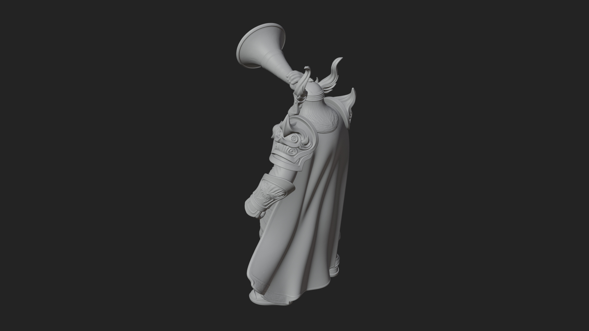 Armored Herald with Horn Statue Design 1 3D Print Model 3D Model