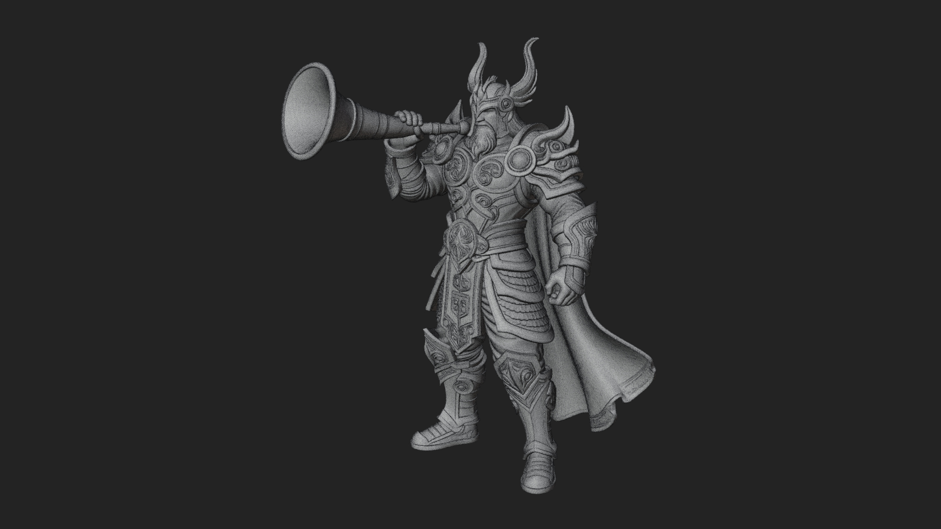Armored Herald with Horn Statue Design 1 3D Print Model 3D Model