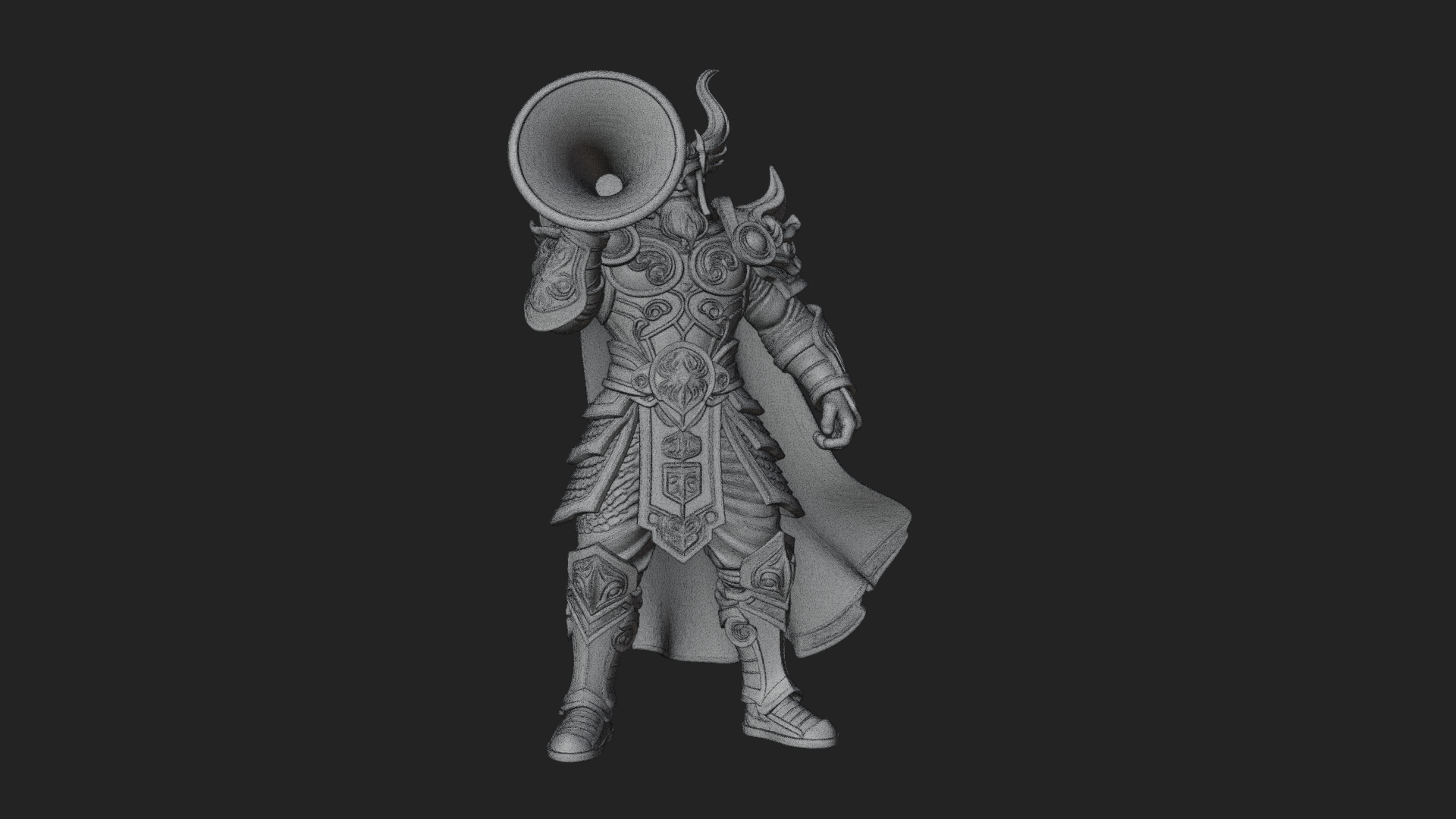 Armored Herald with Horn Statue Design 1 3D Print Model 3D Model
