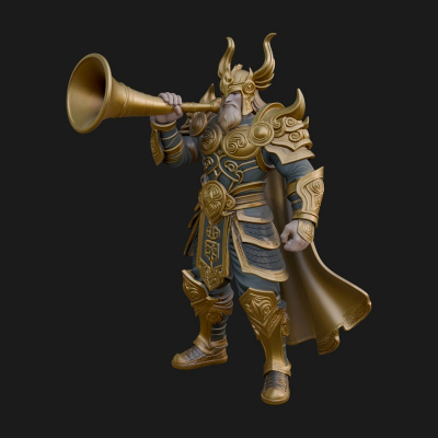 Armored Herald with Horn Statue Design 1 3D Print Model