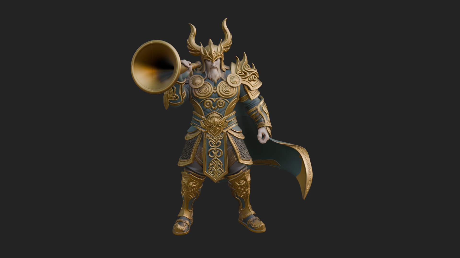 Armored Herald with Horn Statue Design 2 3D Print Model 3D Model