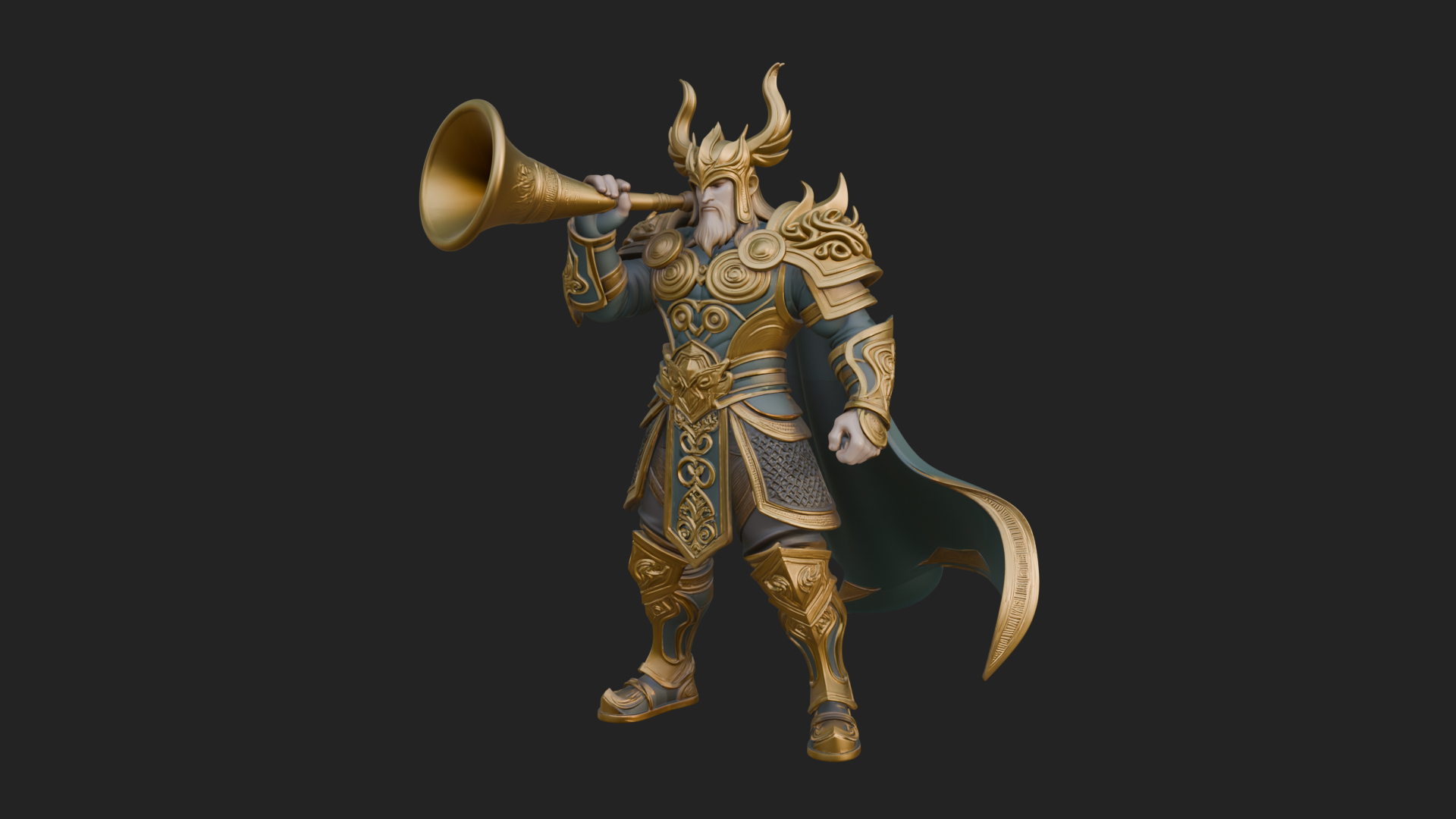 Armored Herald with Horn Statue Design 2 3D Print Model 3D Model