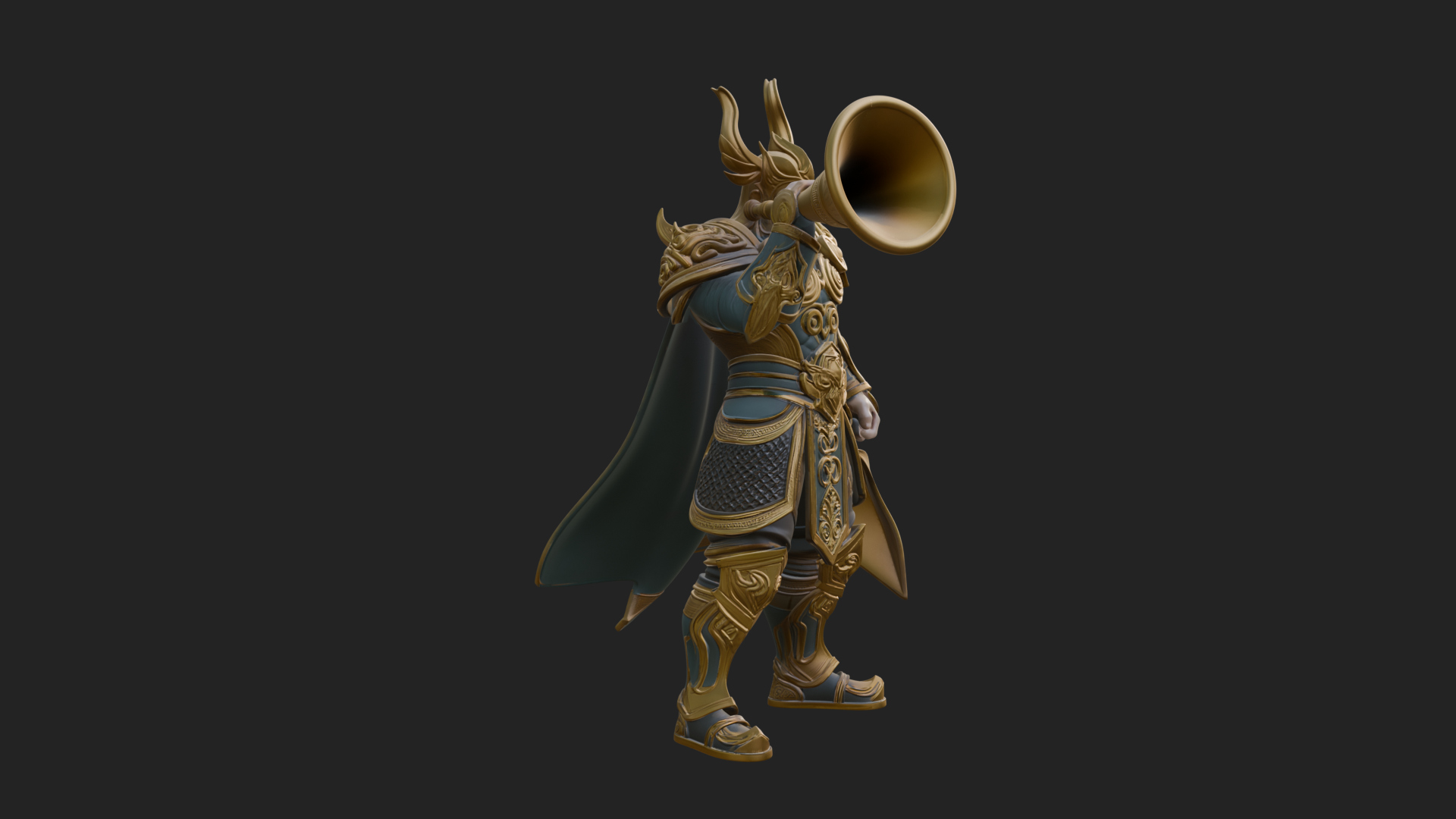 Armored Herald with Horn Statue Design 2 3D Print Model 3D Model