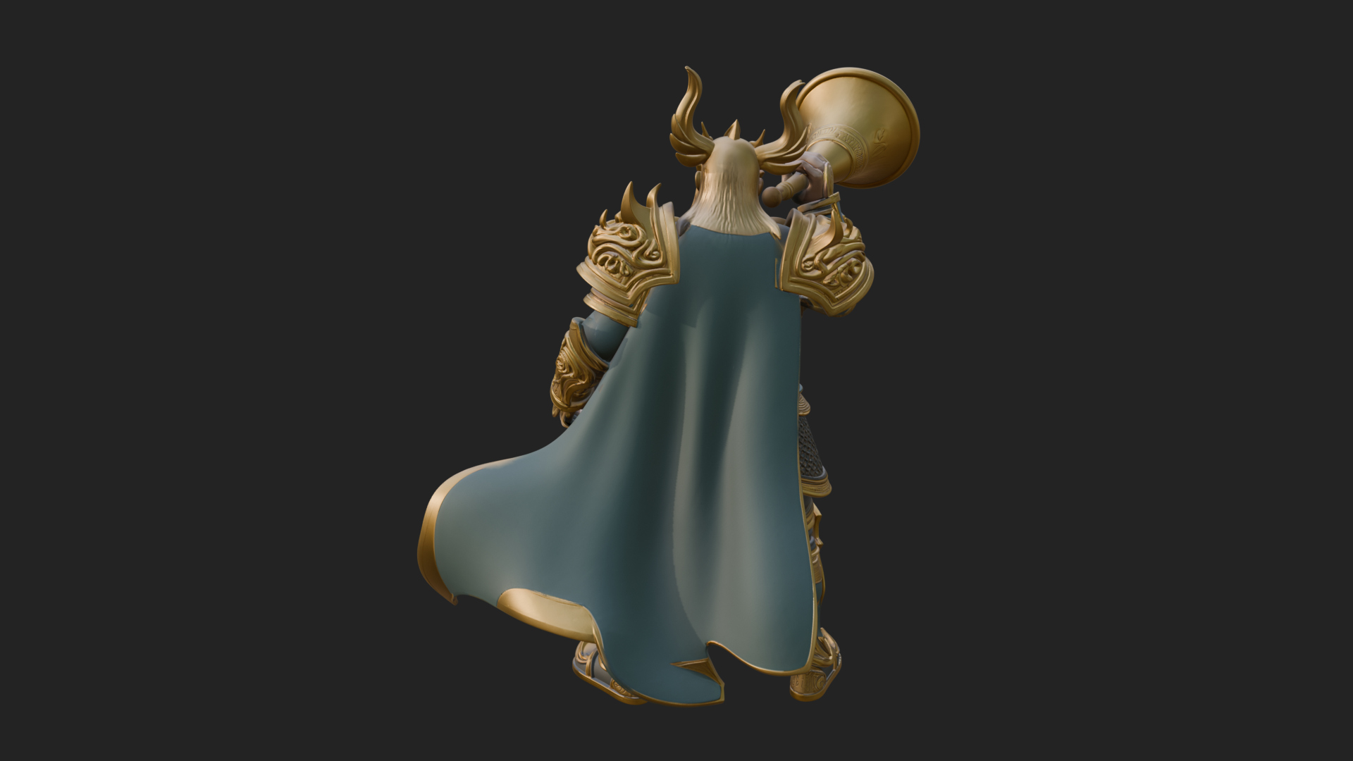 Armored Herald with Horn Statue Design 2 3D Print Model 3D Model