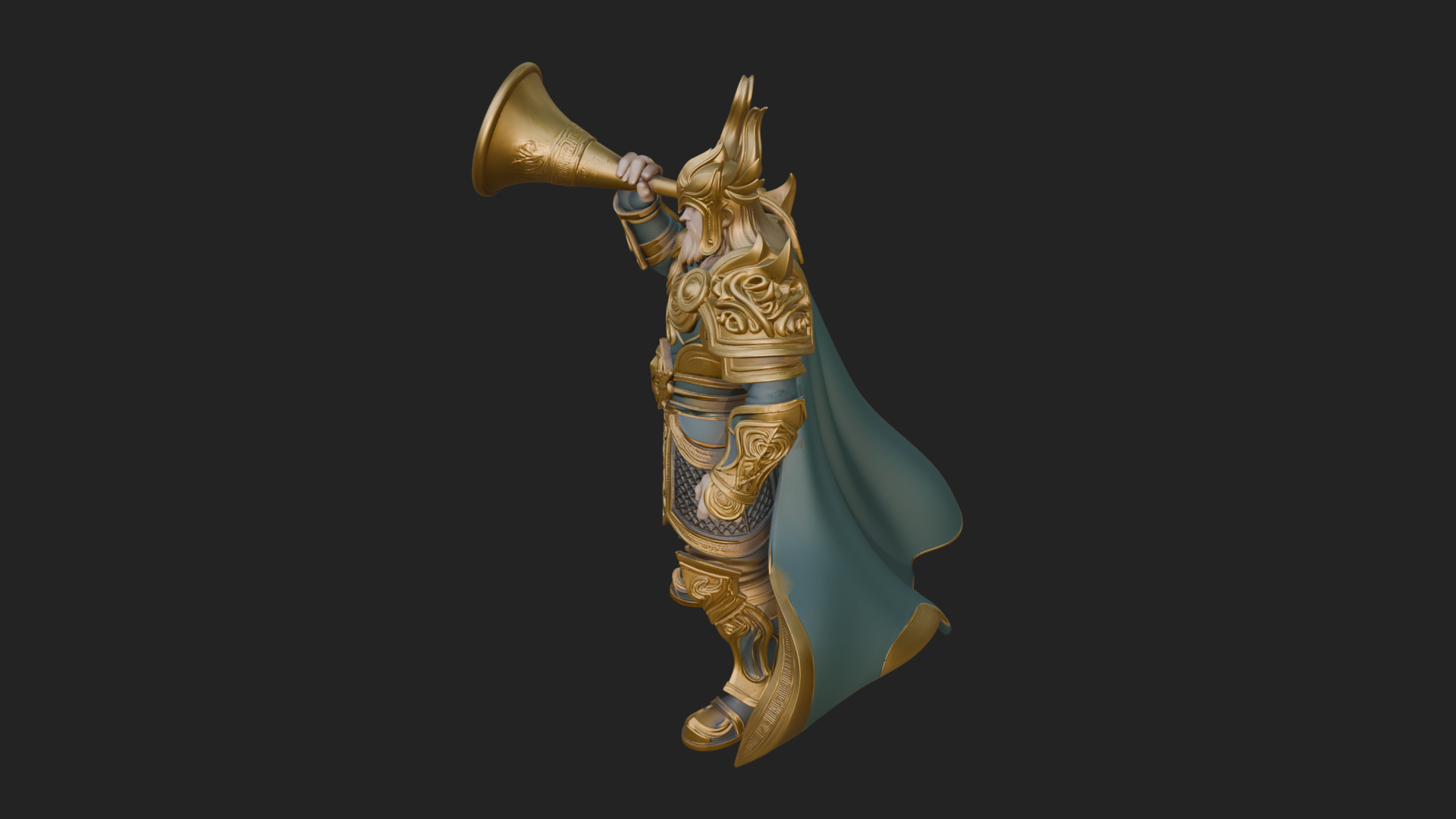 Armored Herald with Horn Statue Design 2 3D Print Model 3D Model