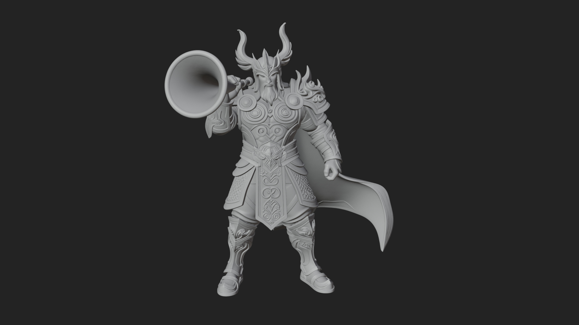 Armored Herald with Horn Statue Design 2 3D Print Model 3D Model