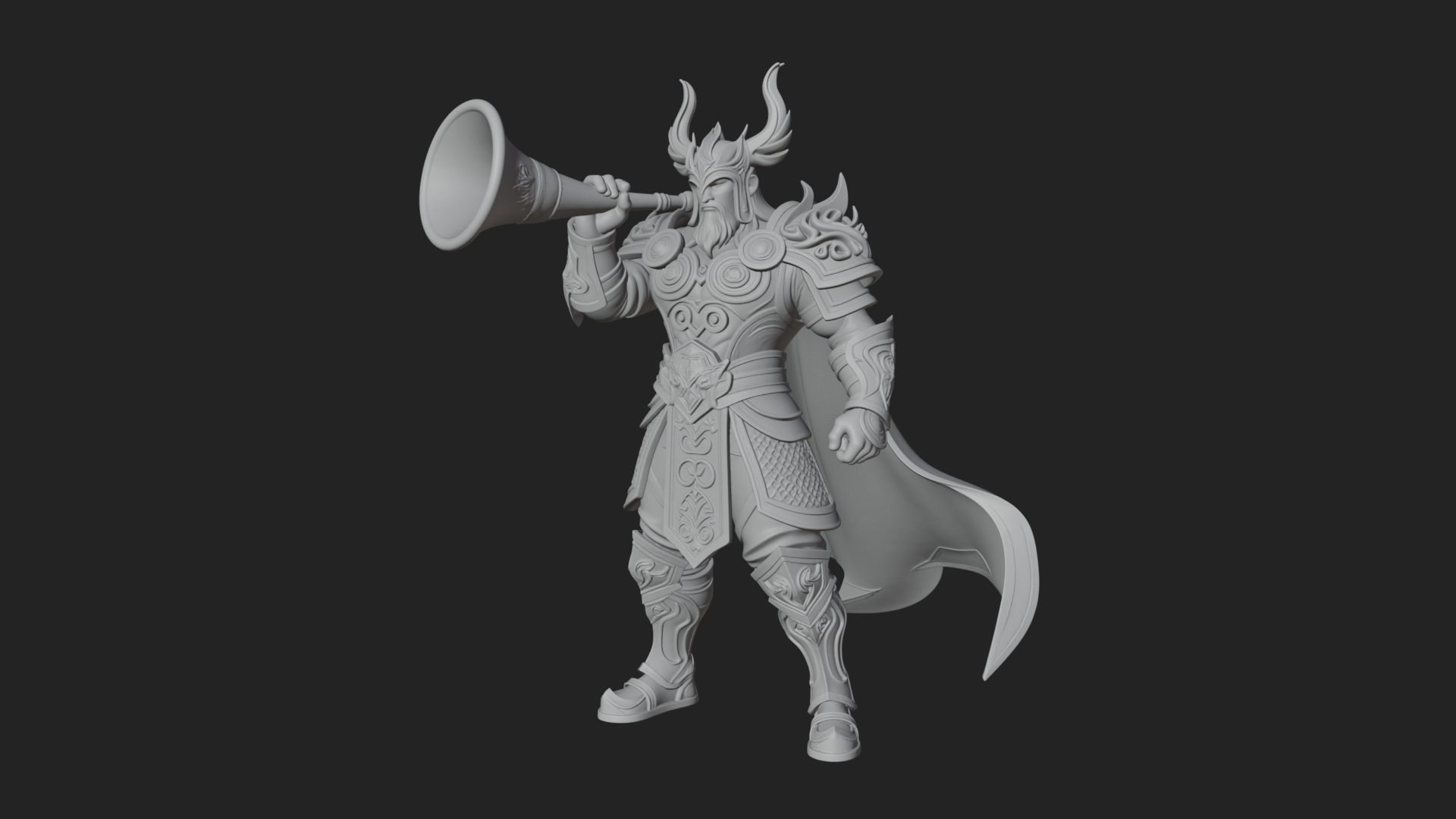 Armored Herald with Horn Statue Design 2 3D Print Model 3D Model