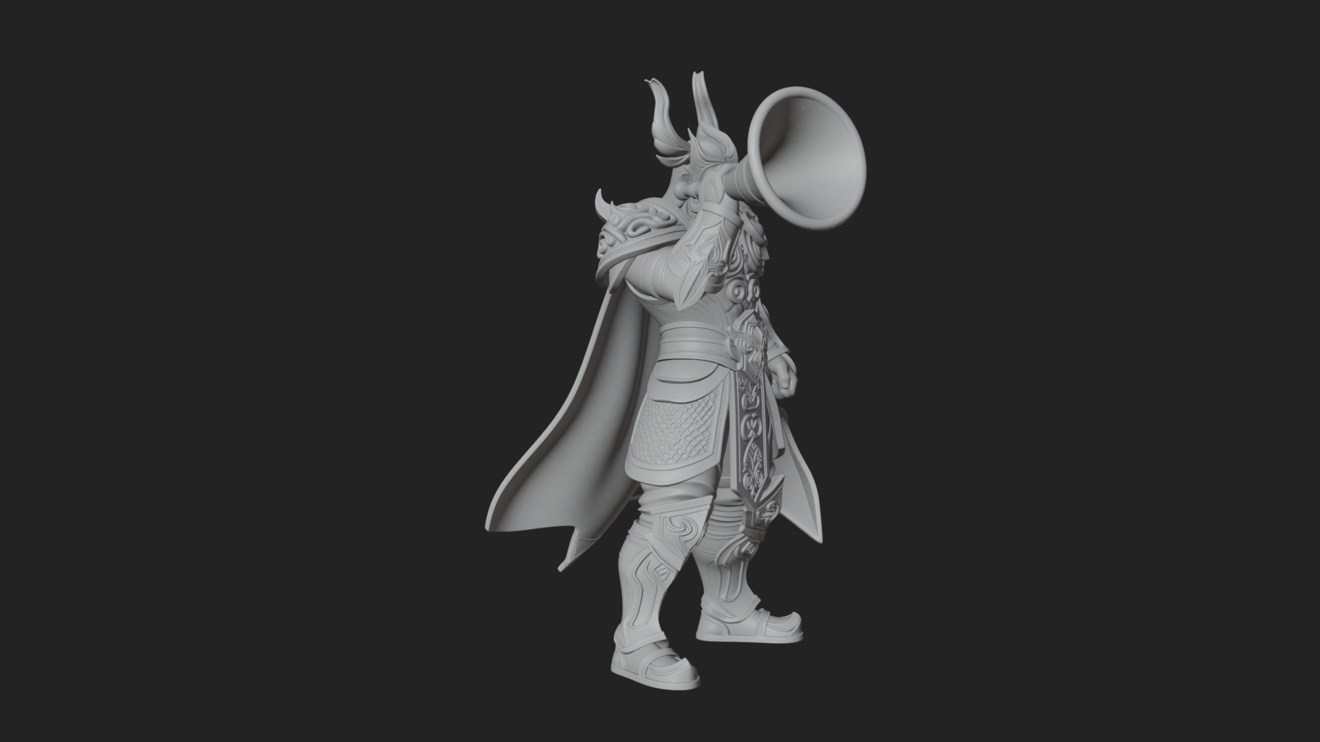 Armored Herald with Horn Statue Design 2 3D Print Model 3D Model