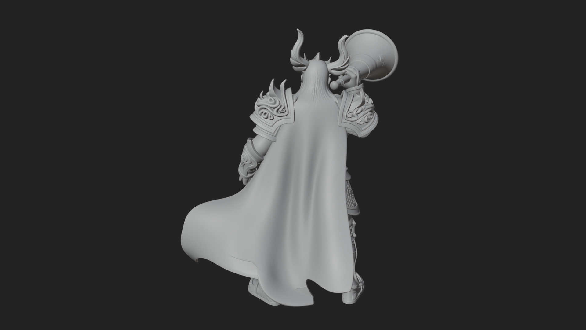 Armored Herald with Horn Statue Design 2 3D Print Model 3D Model